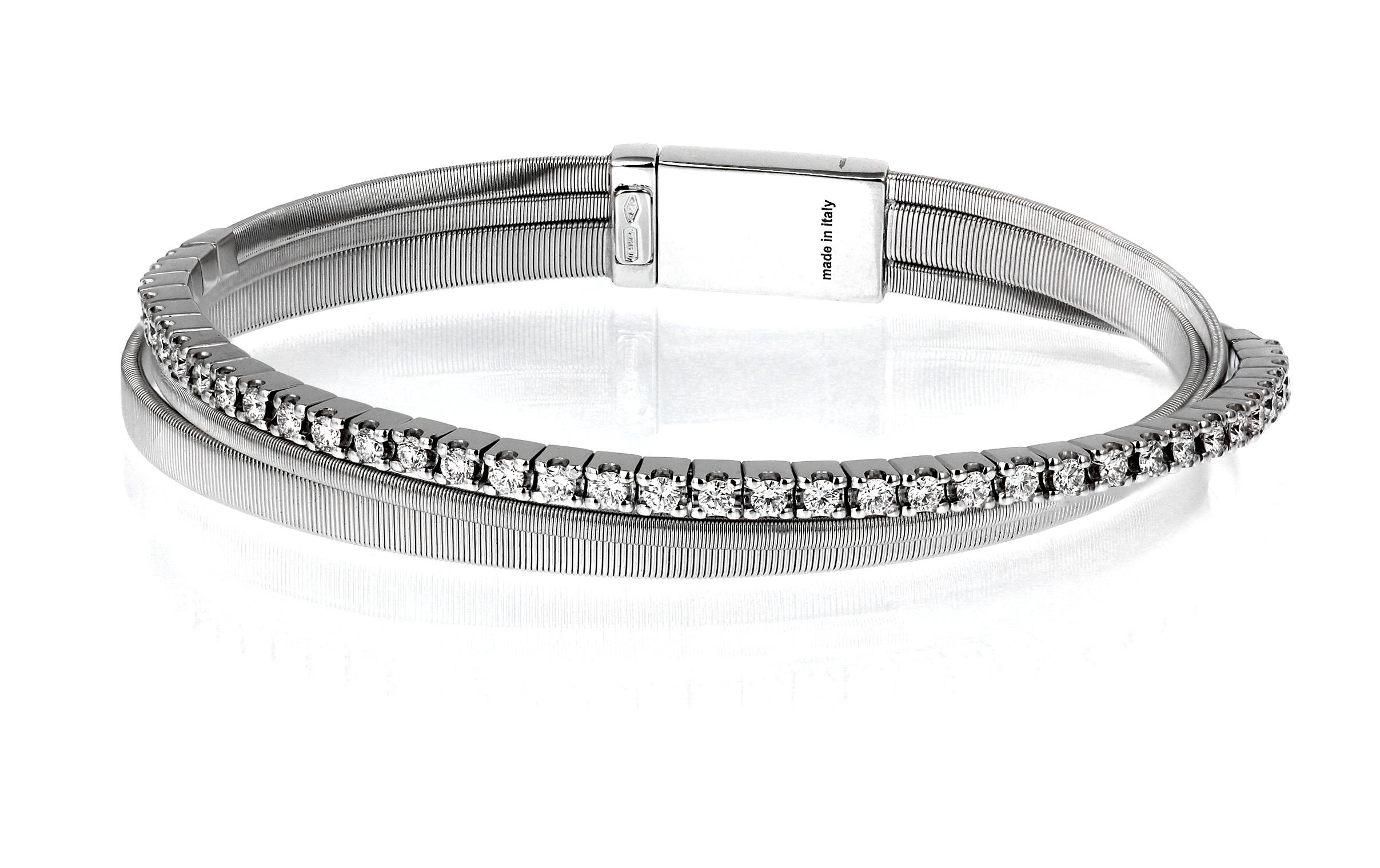 Modern Marco Bicego, Masai, Three Strand Diamond Bracelet in 18-K White Gold