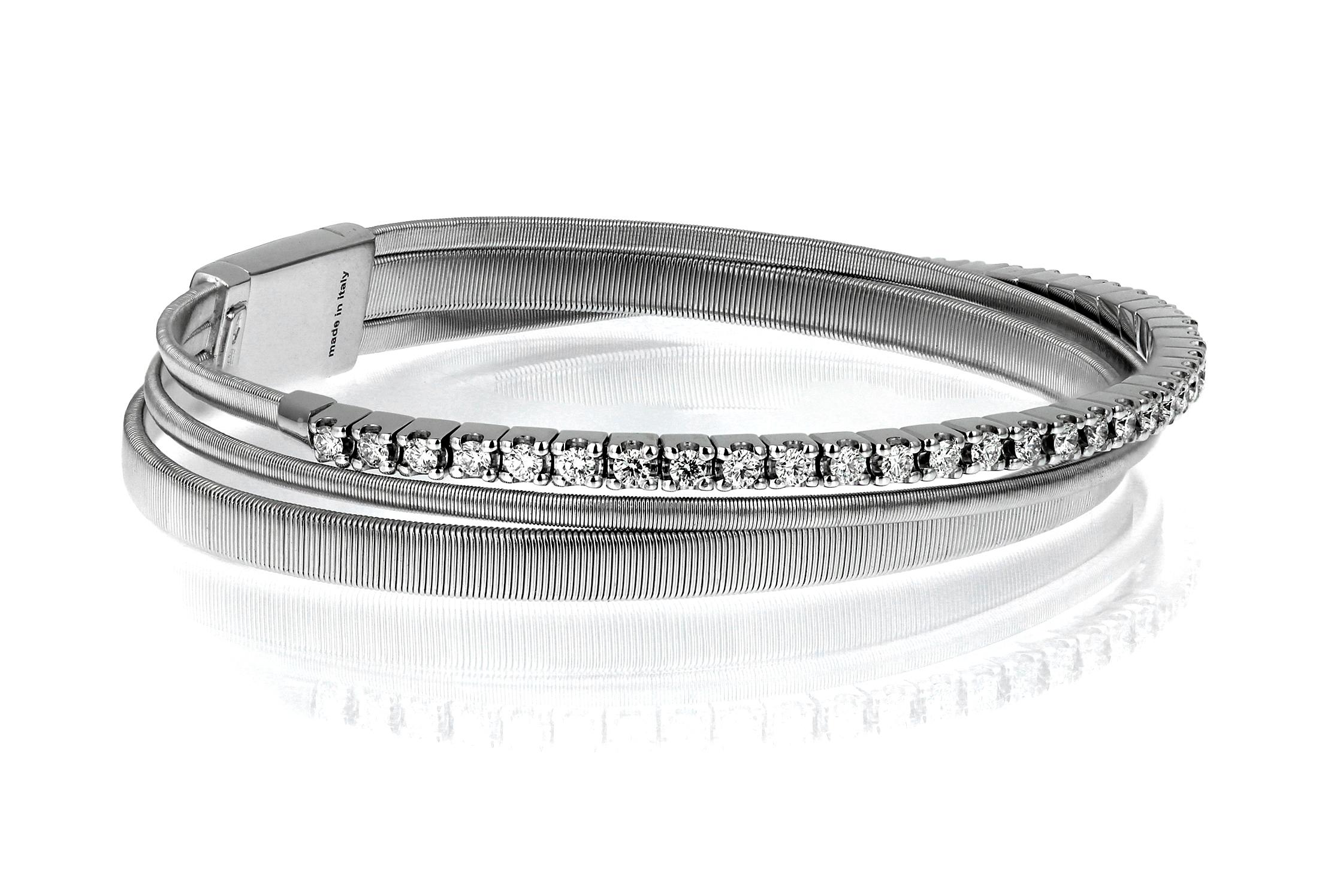 Brilliant Cut Marco Bicego, Masai, Three Strand Diamond Bracelet in 18-K White Gold