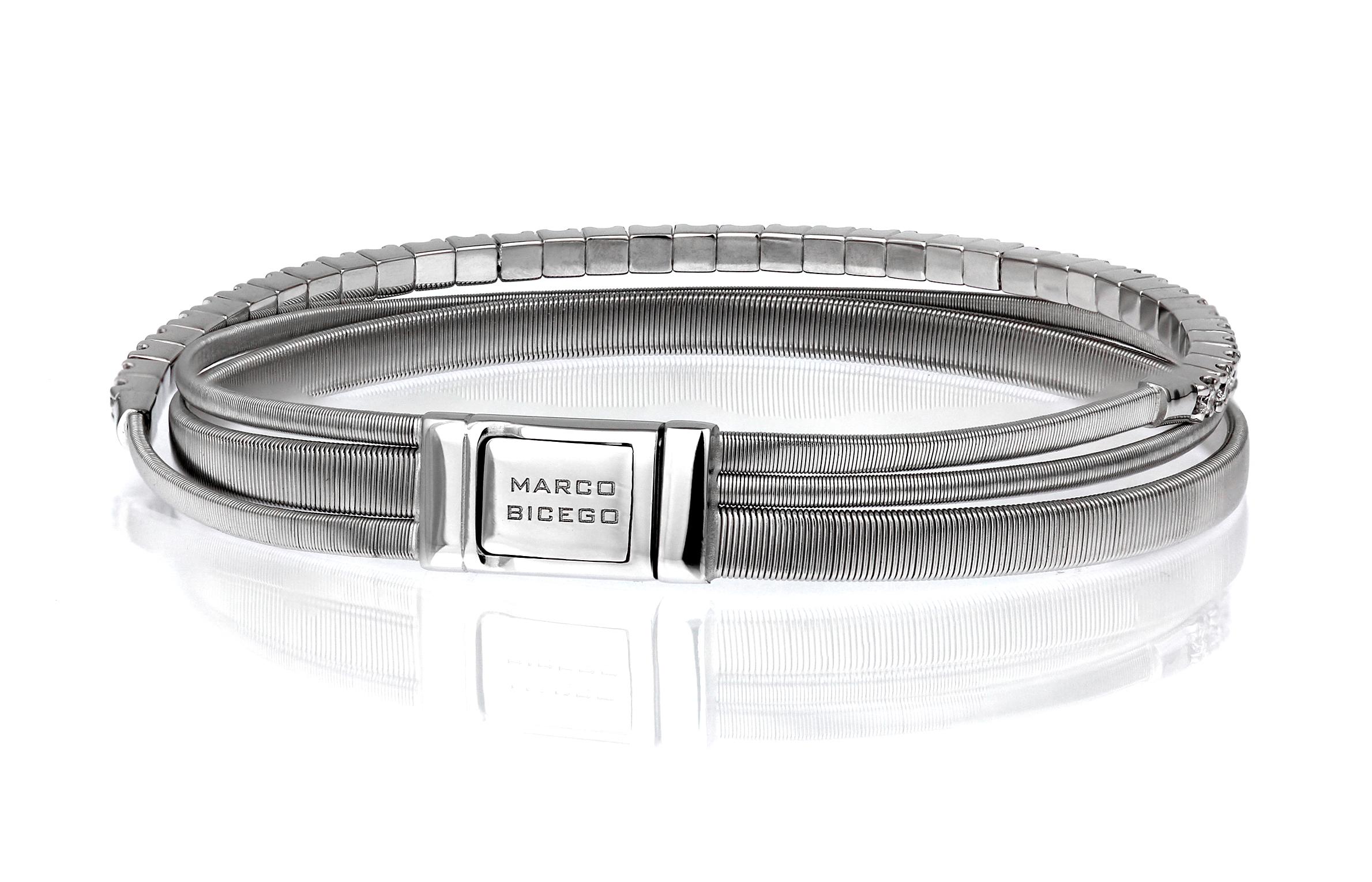 Marco Bicego, Masai, Three Strand Diamond Bracelet in 18-K White Gold In Excellent Condition In London, GB