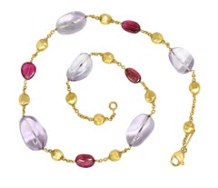 Marco Bicego Amethyst Pink Tourmaline 18 Karat Gold Gemstone Station Necklace