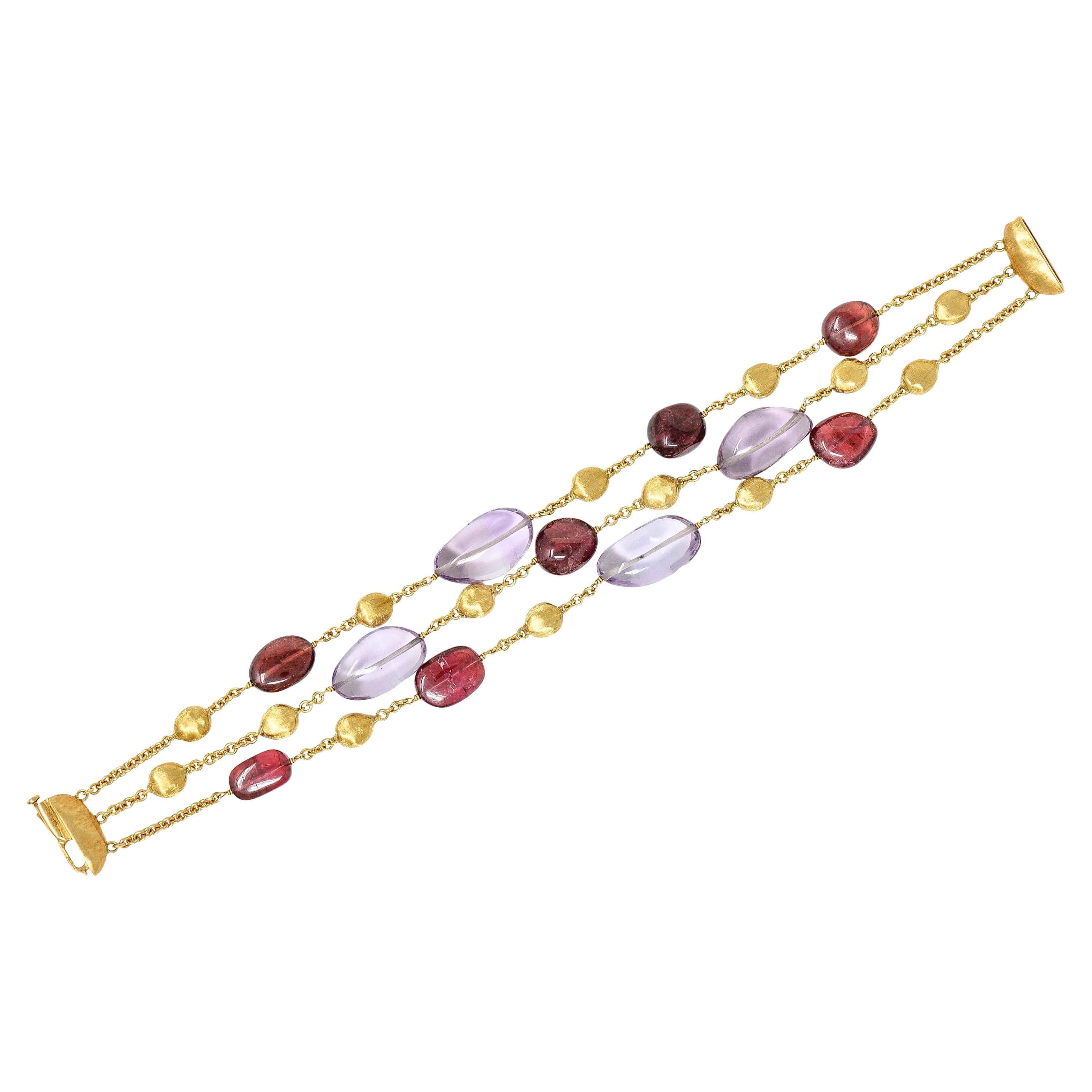 Marco Bicego Amethyst Pink Tourmaline 18 Karat Gold Multi-Strand Bracelet