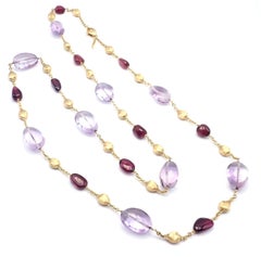 Marco Bicego Amethyst Rhodolite Garnet 31" Long Yellow Gold Necklace