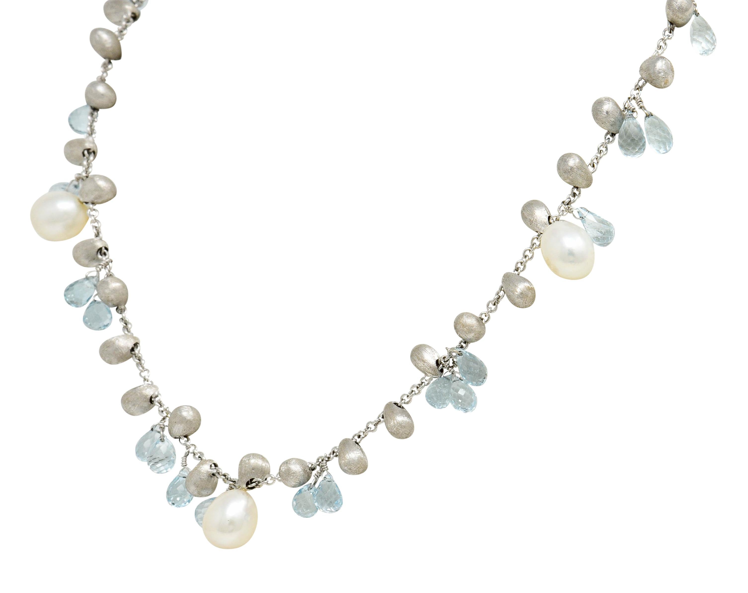 Contemporary Marco Bicego Aquamarine Cultured Pearl 18 Karat White Gold Droplet Necklace