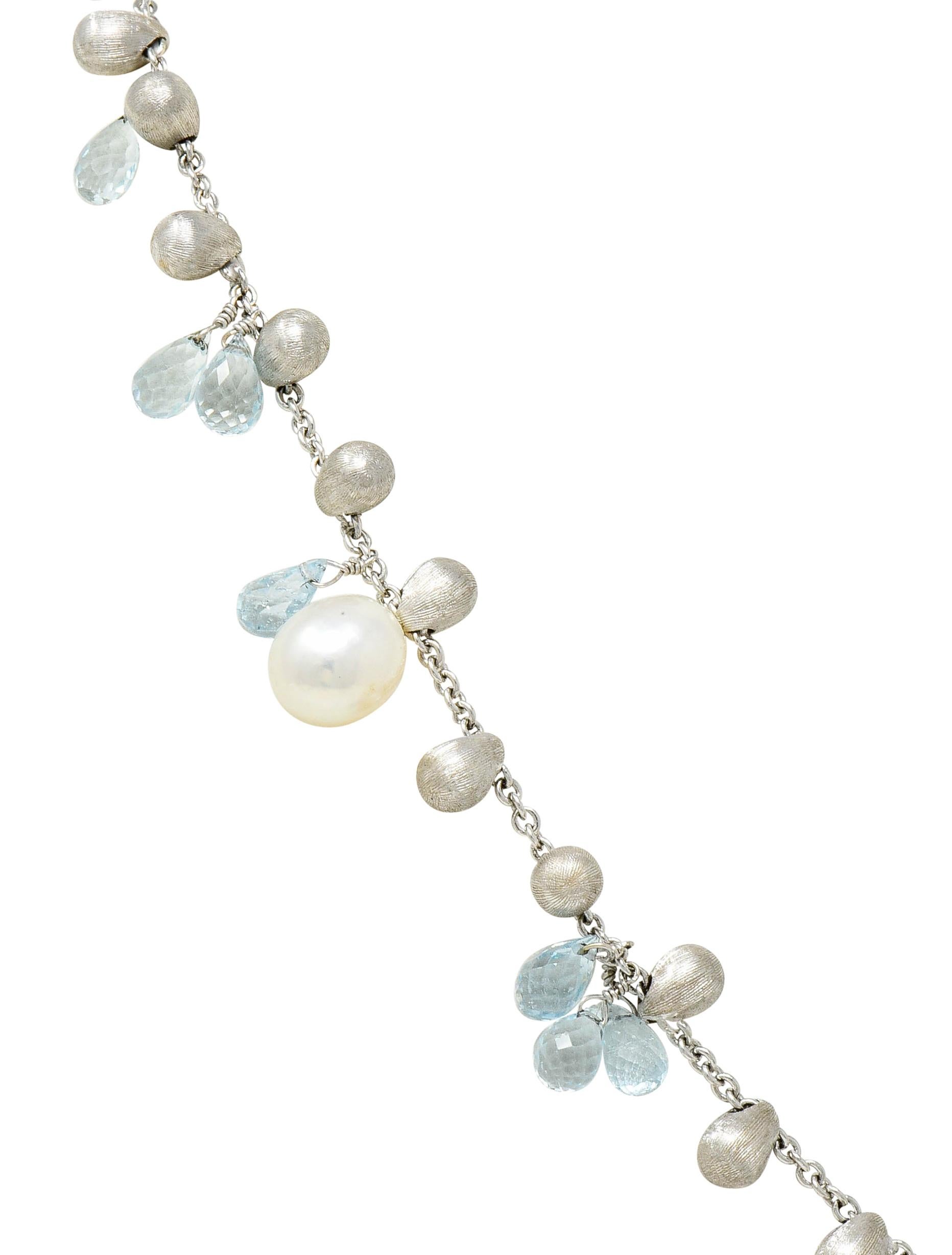 Marco Bicego Aquamarine Cultured Pearl 18 Karat White Gold Droplet Necklace In Excellent Condition In Philadelphia, PA