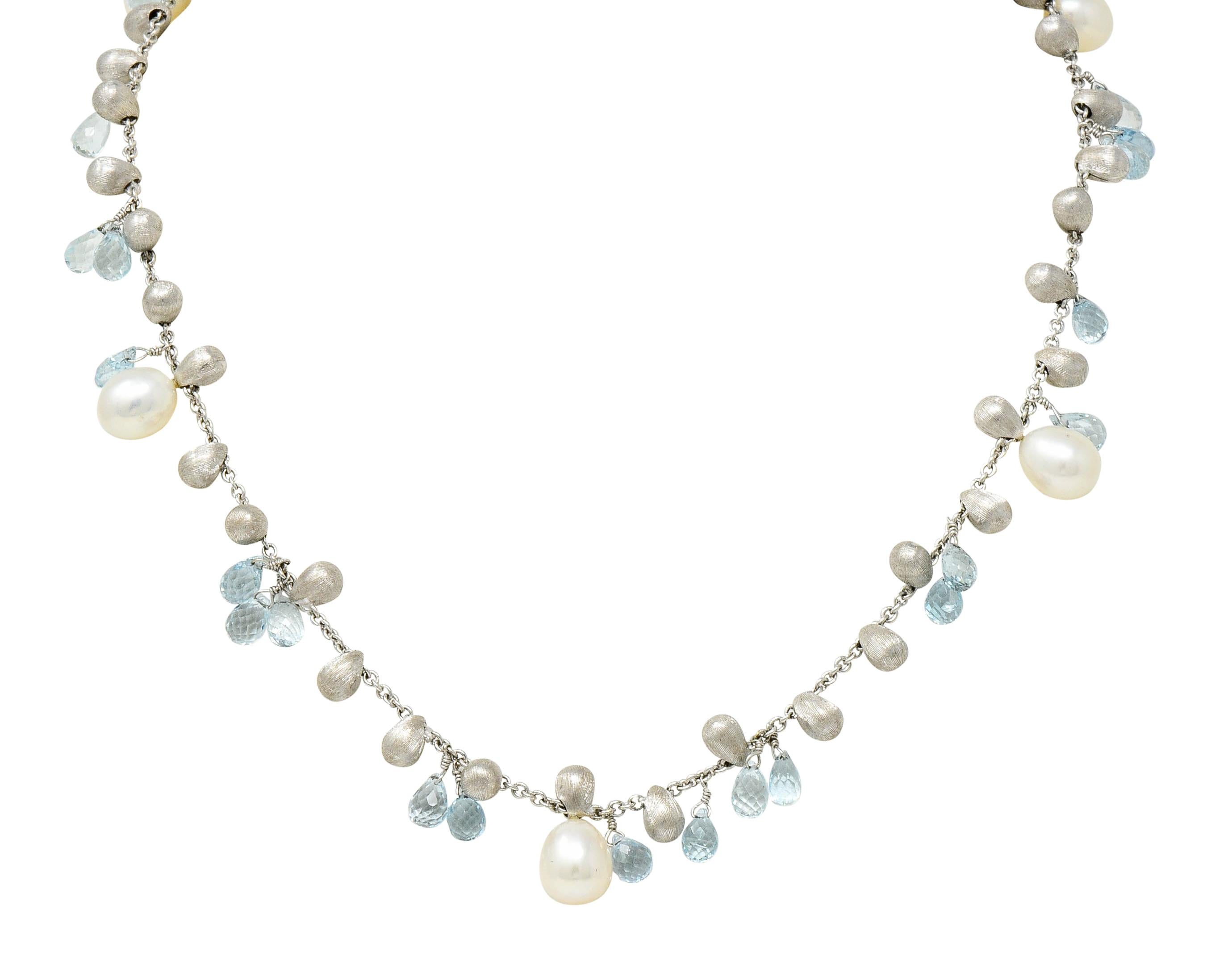 Marco Bicego Aquamarine Cultured Pearl 18 Karat White Gold Droplet Necklace 1