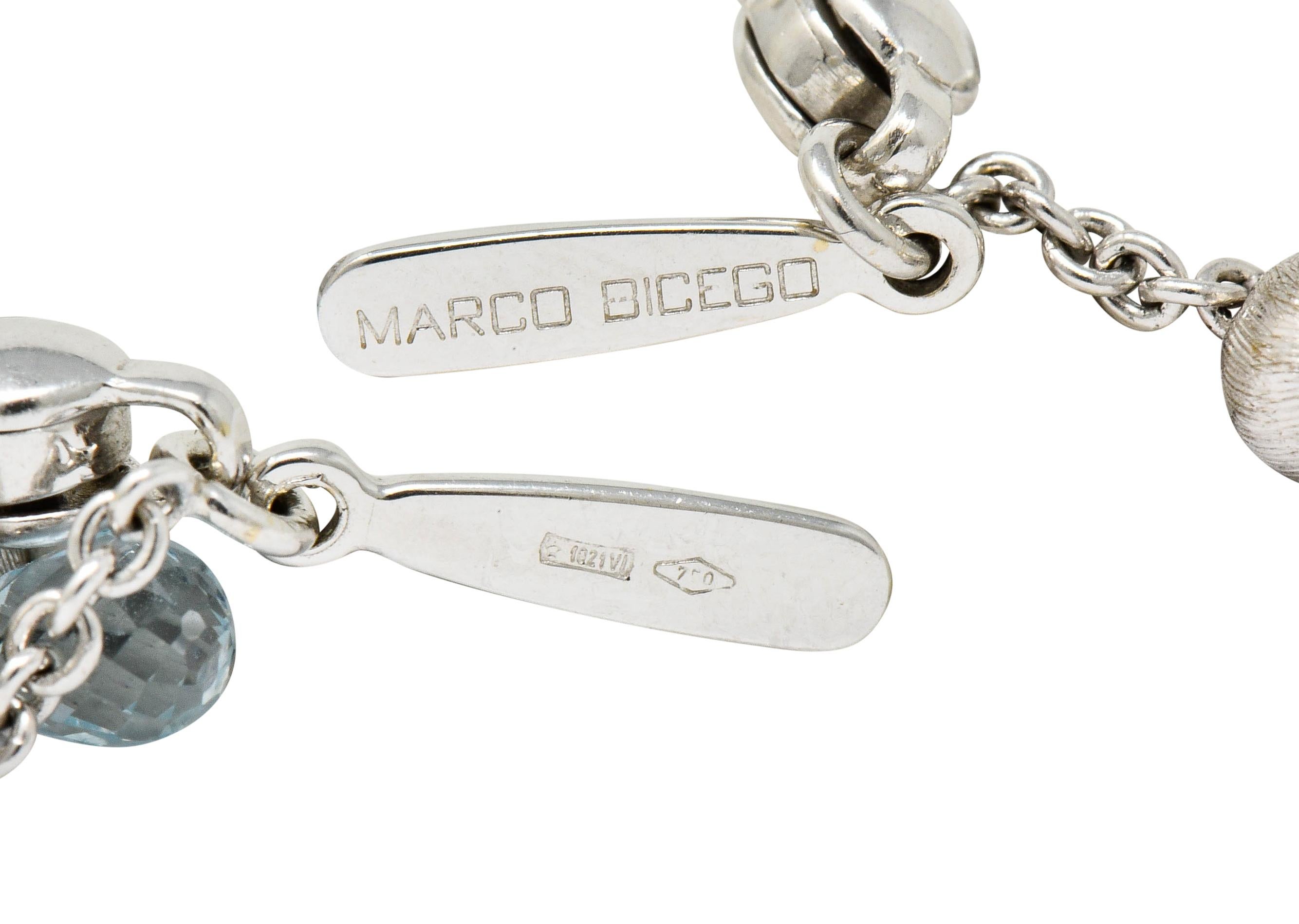 Marco Bicego Aquamarine Cultured Pearl 18 Karat White Gold Droplet Necklace 2