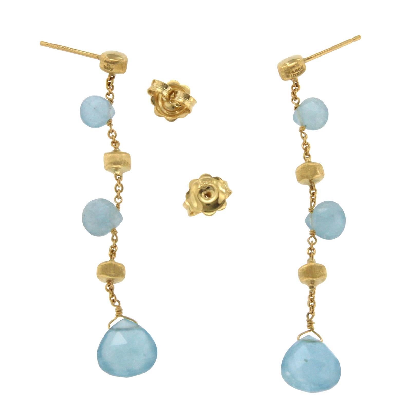 Marco Bicego Blue 18 Karat Yellow Gold Aquamarine Paradise Earrings In Excellent Condition In Los Angeles, CA