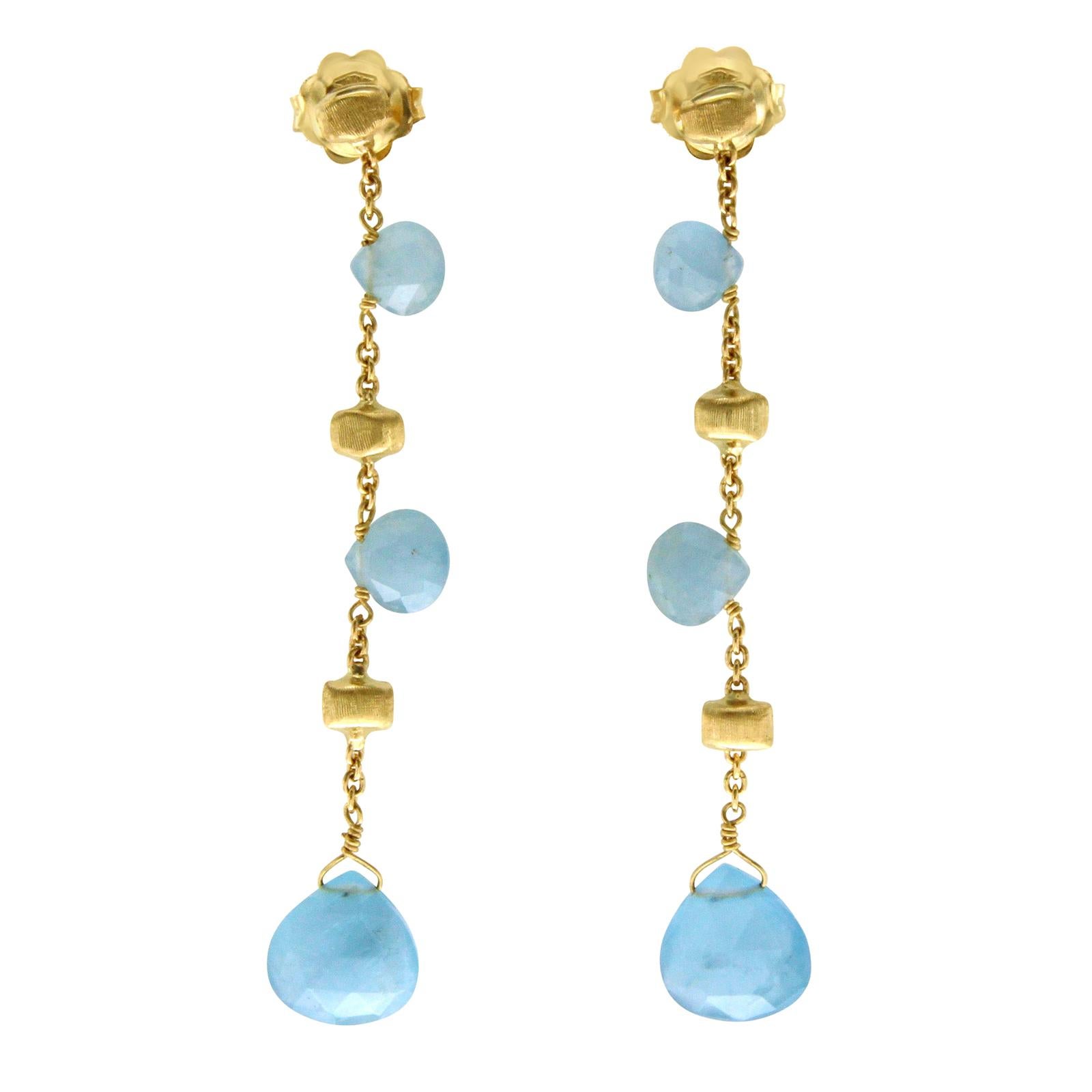 Marco Bicego Blue 18 Karat Yellow Gold Aquamarine Paradise Earrings