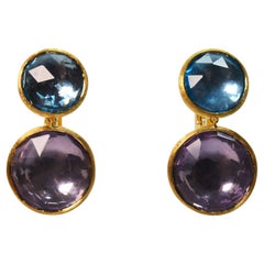 Marco Bicego Blue Topaz Amethyst 18k Satin Brushed Gold Drop Earrings
