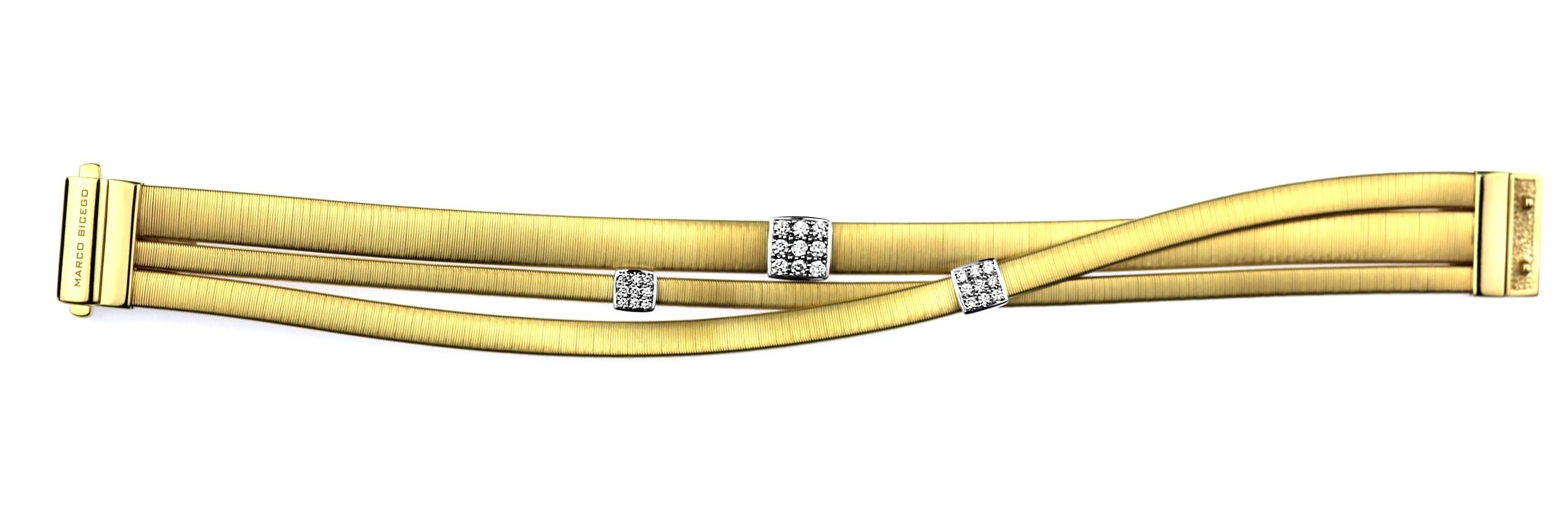 Modern Marco Bicego Bracelet Masai, Diamonds Three-Strand in 18 Karat Yellow Gold