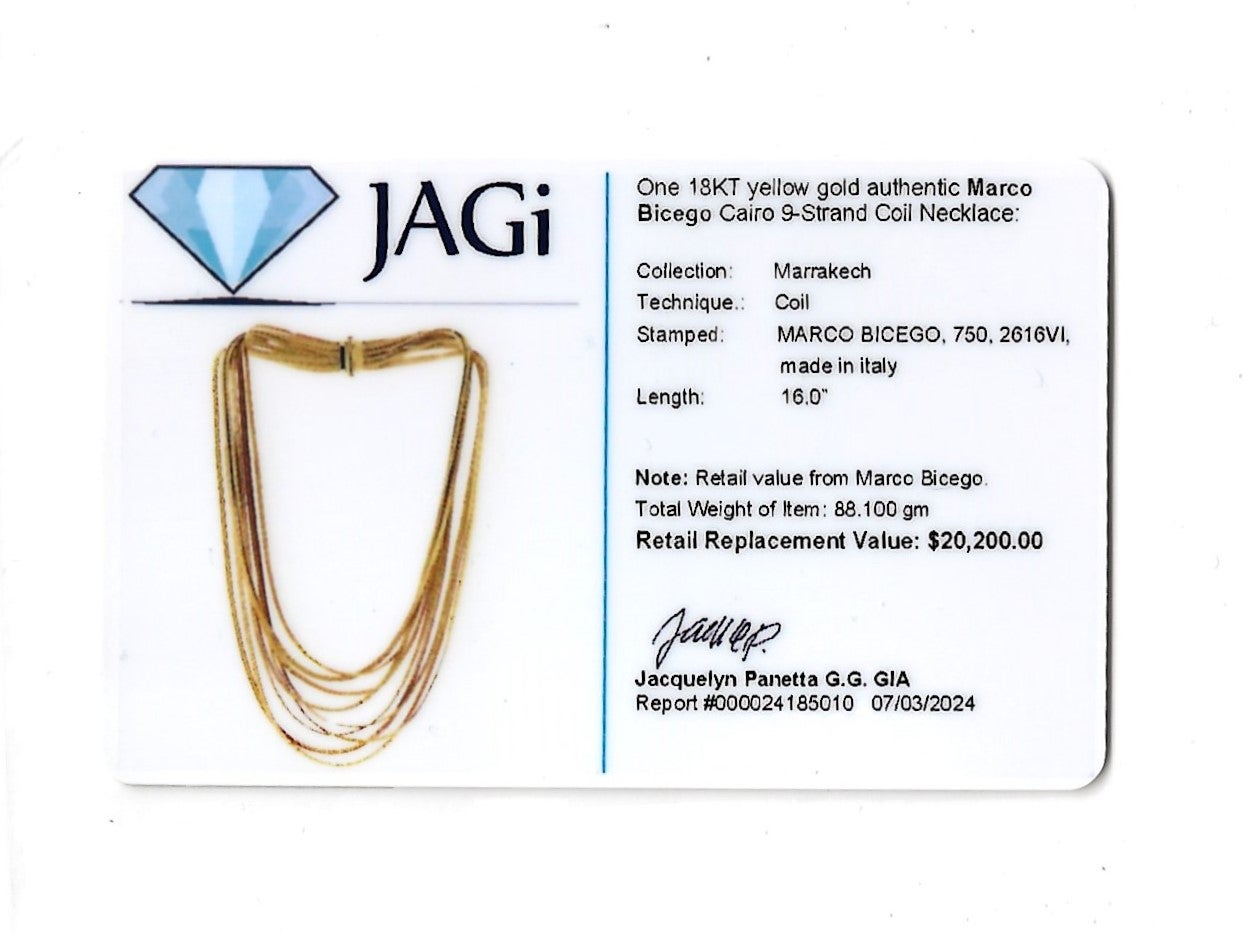 Marco Bicego Cairo 9-Strand Serpentine Chain Necklace in 18 Karat Yellow Gold 8