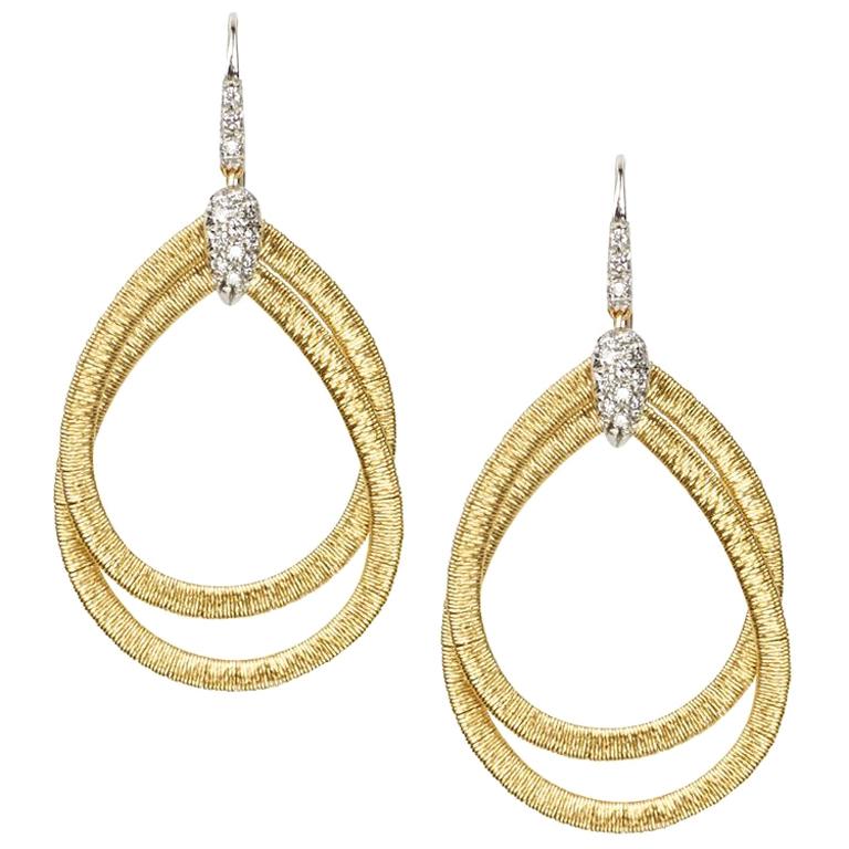 Marco Bicego Cairo Gold and Diamond Small Drop Woven Earrings OG325B