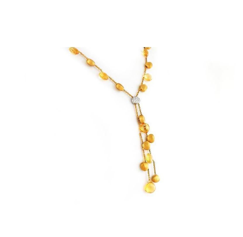 MAGNIFICENT MARCO BICEGO SET OF ELEGANT NECKLACE AND EARRINGS.

-18-karat. Yellow Gold
-Citrine Stones
-0.30ct Necklace Carat Weight
-15'' Necklace Length

Retail Value: $7,500