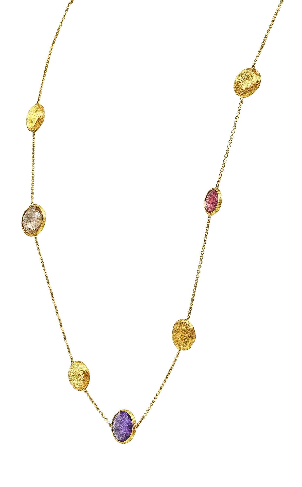 Taille ronde Marco Bicego Collier jaune 18 carats multi-gemmes avec citrine, tourmaline et améthyste