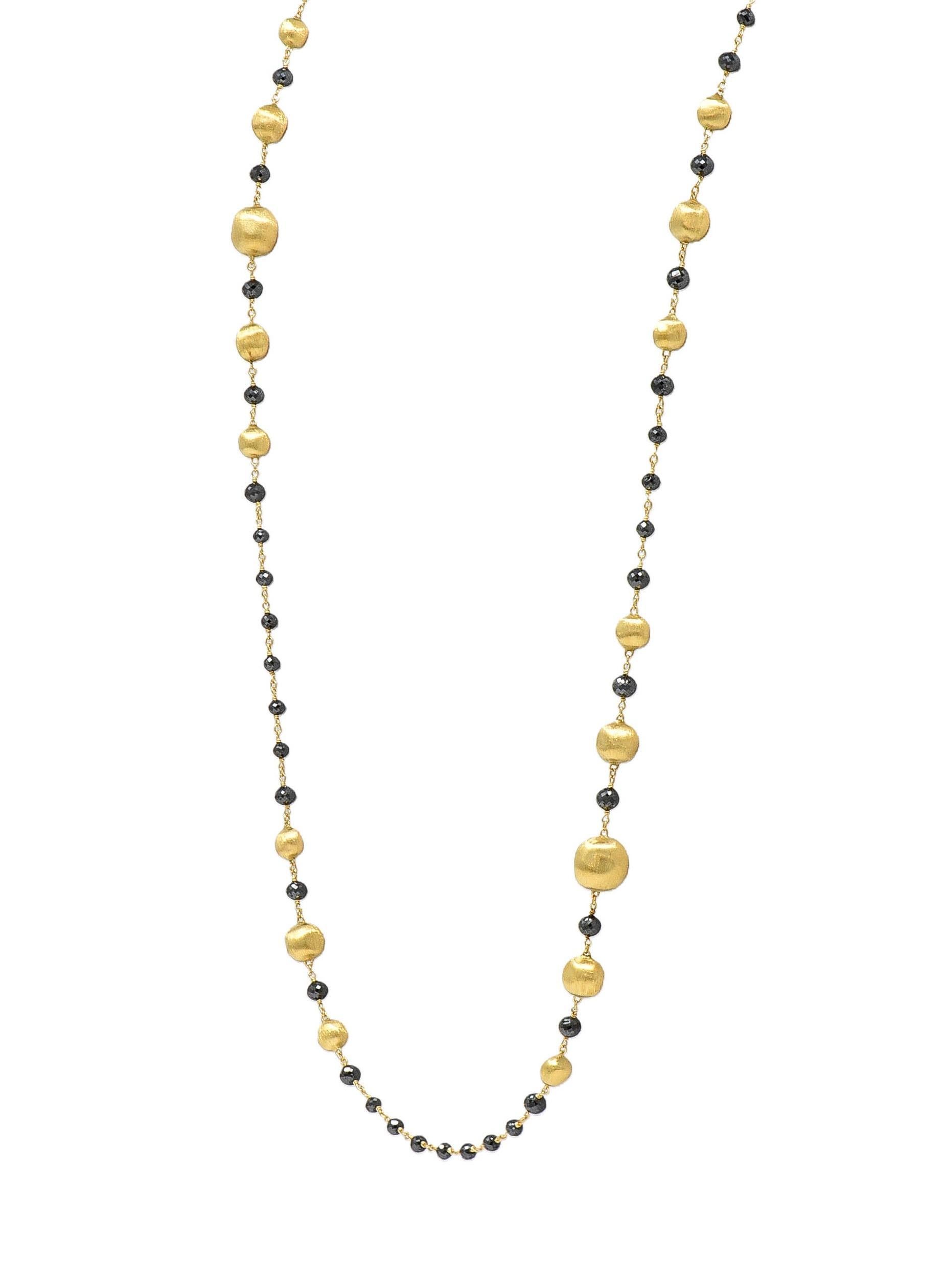 Marco Bicego Contemporary Faceted Black Diamond 18K Gold Bead Africa Necklace In Excellent Condition In Philadelphia, PA
