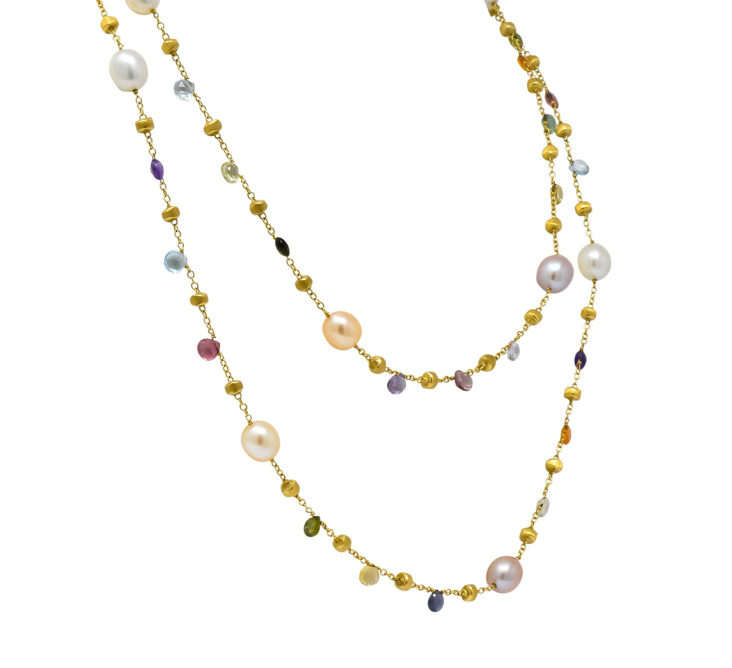 Contemporary Marco Bicego Cultured Pearl Citrine Topaz Multi Gemstone 18 Karat Gold Necklace