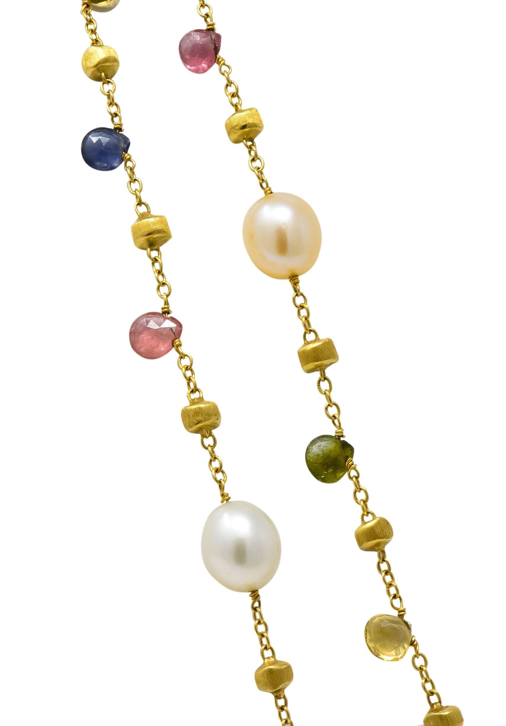Marco Bicego Cultured Pearl Citrine Topaz Multi Gemstone 18 Karat Gold Necklace In Excellent Condition In Philadelphia, PA