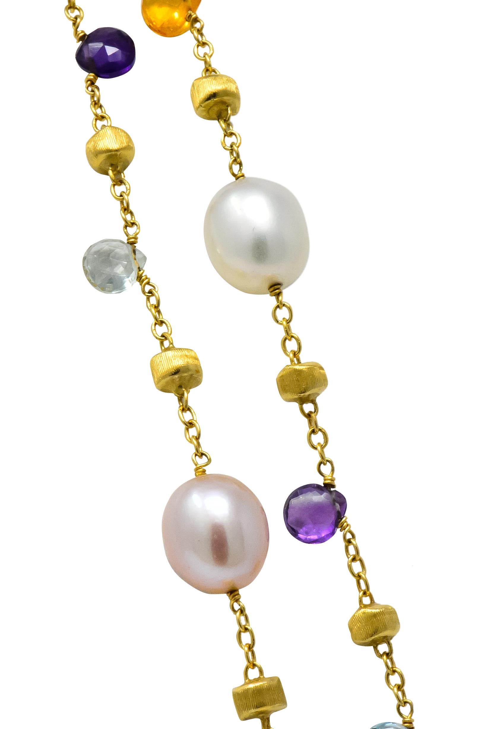 Women's or Men's Marco Bicego Cultured Pearl Citrine Topaz Multi Gemstone 18 Karat Gold Necklace