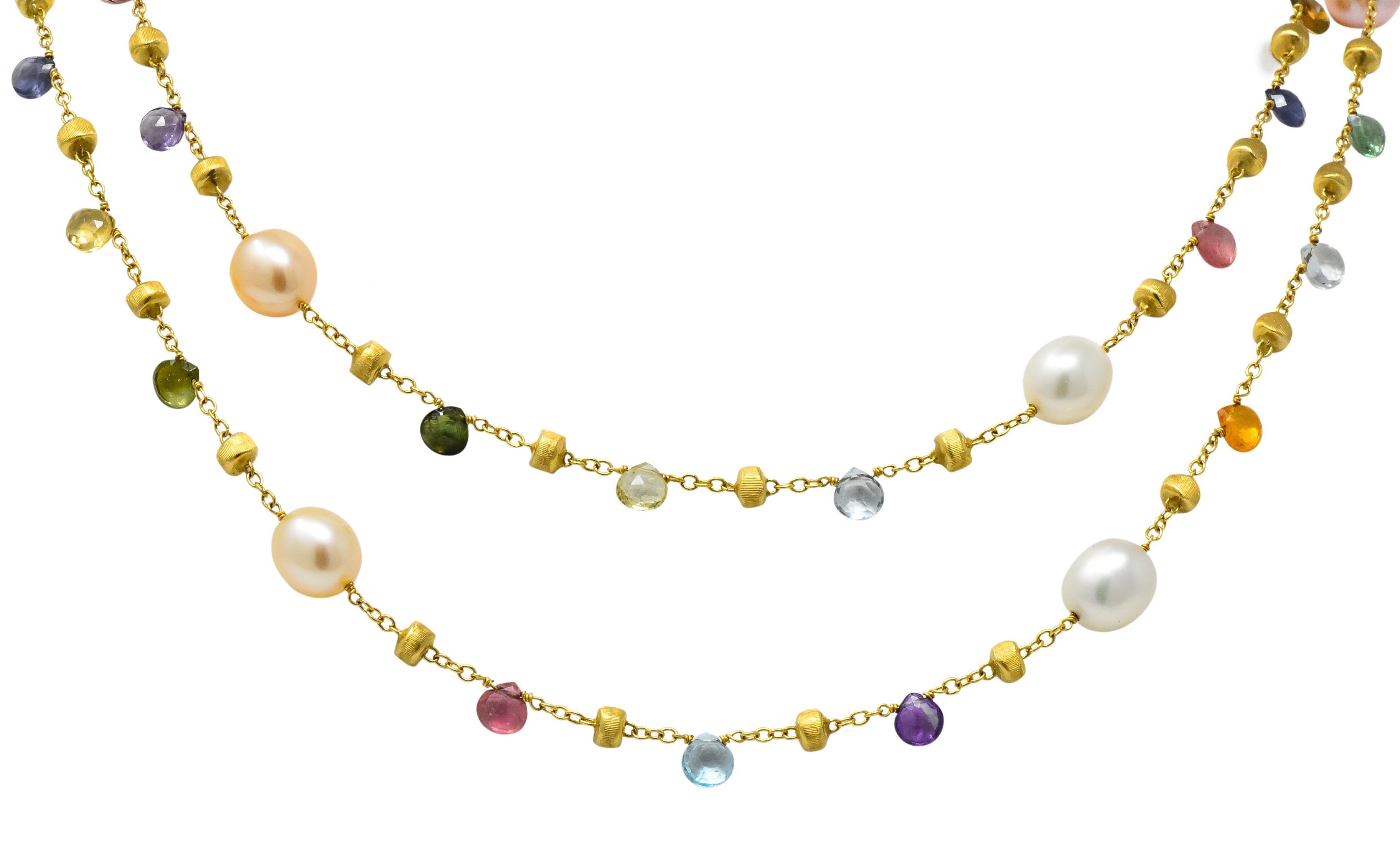 Marco Bicego Cultured Pearl Citrine Topaz Multi Gemstone 18 Karat Gold Necklace 2