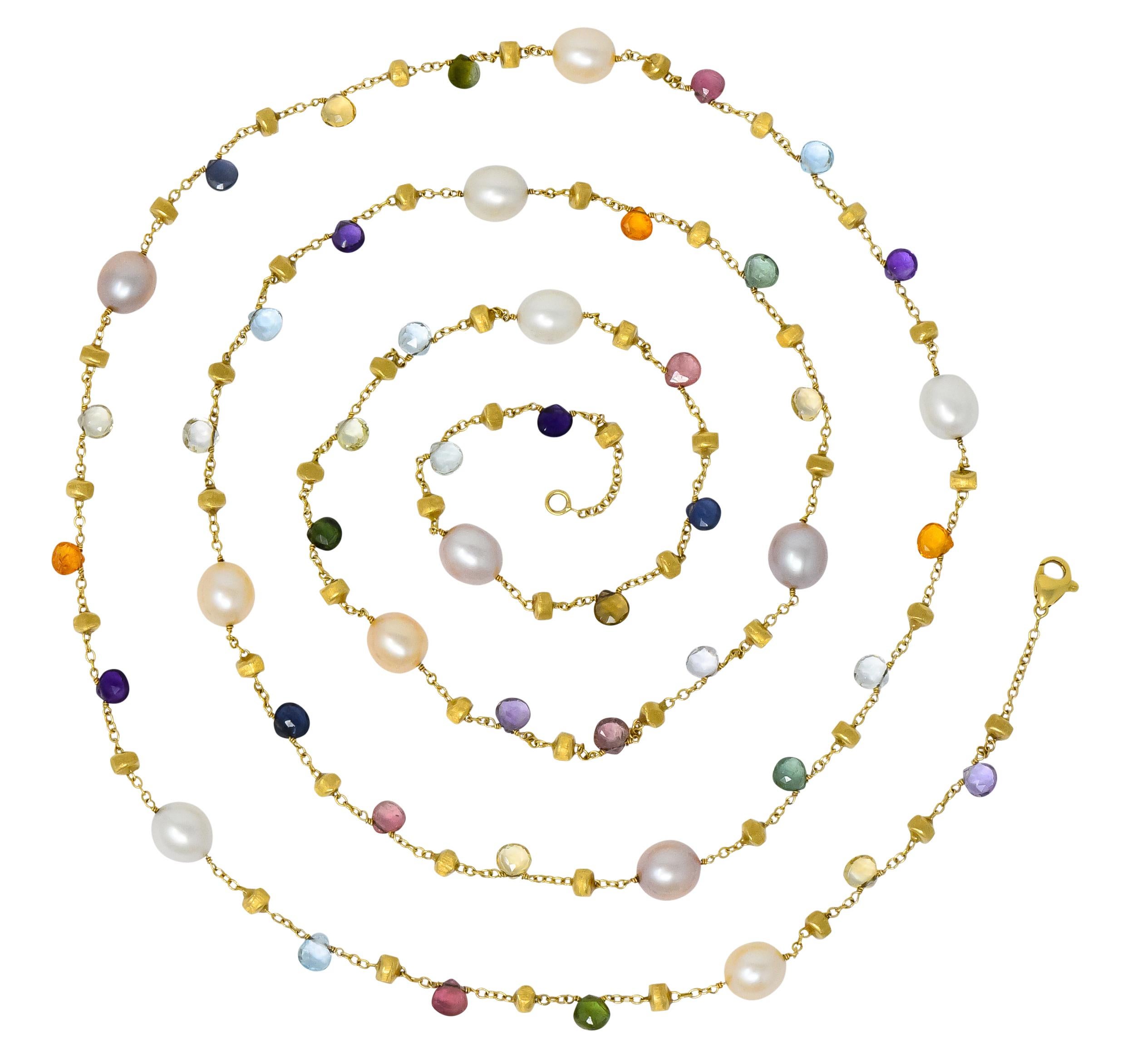 Marco Bicego Cultured Pearl Citrine Topaz Multi Gemstone 18 Karat Gold Necklace 3