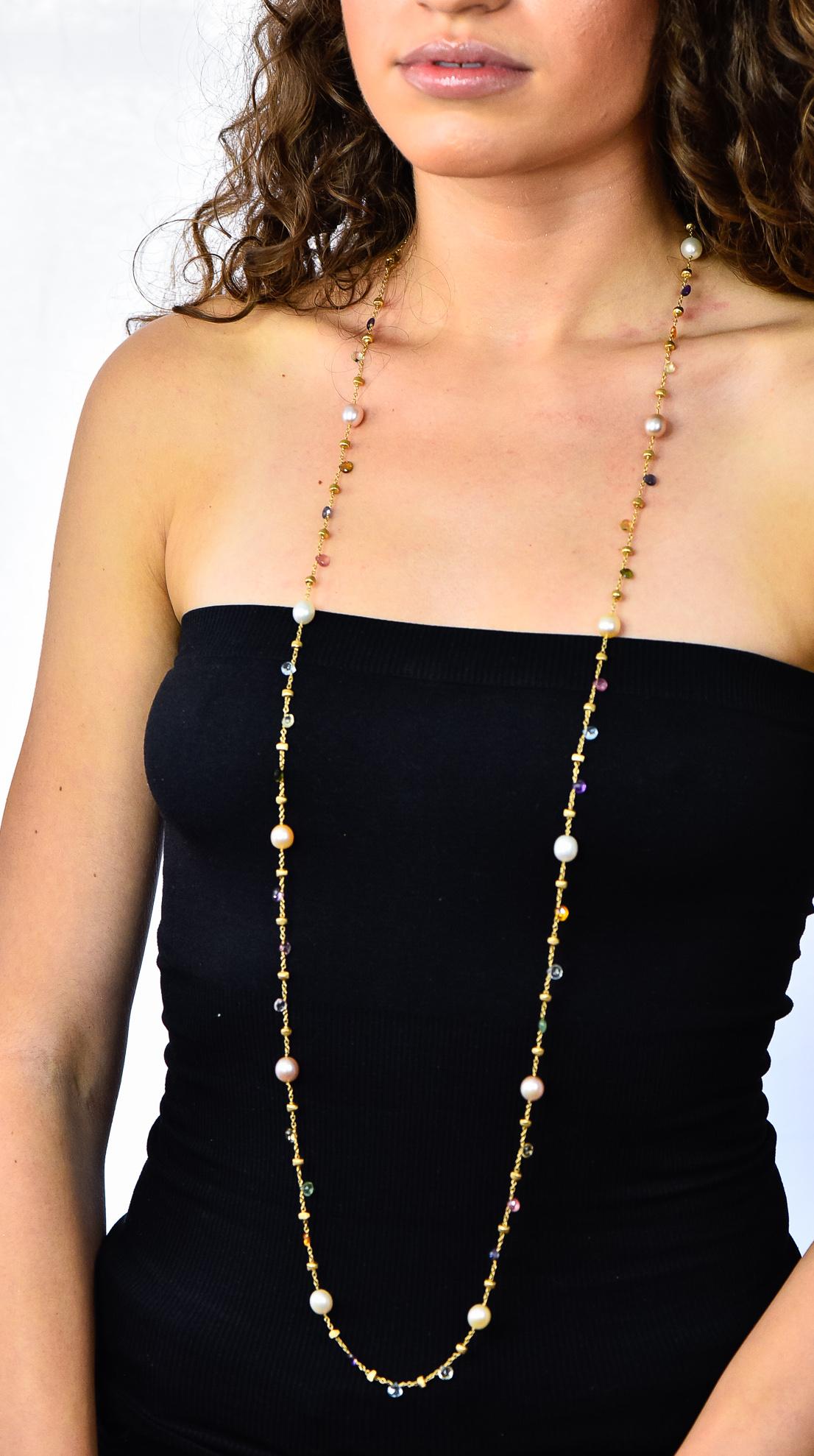 Marco Bicego Cultured Pearl Citrine Topaz Multi Gemstone 18 Karat Gold Necklace 4