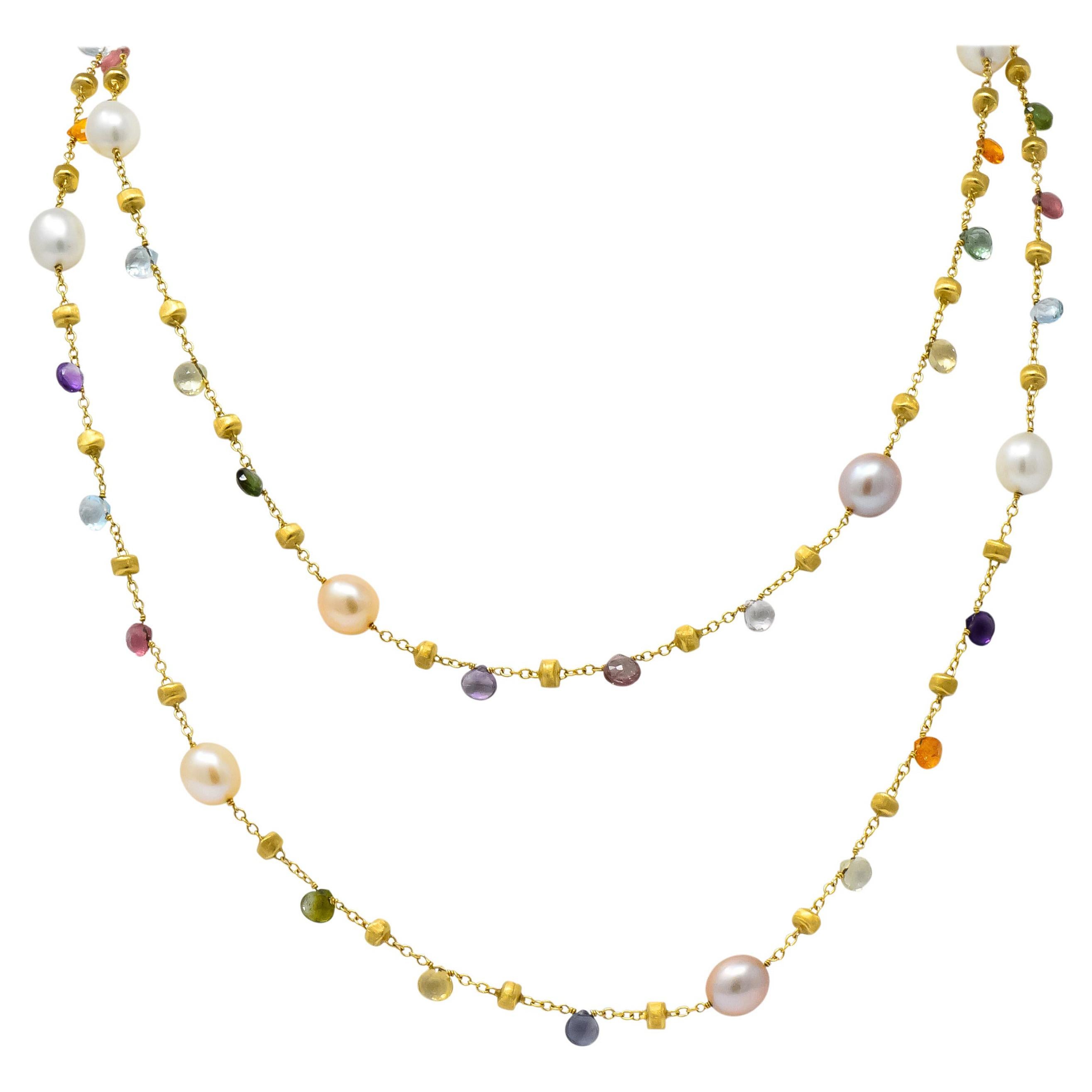Marco Bicego Cultured Pearl Citrine Topaz Multi Gemstone 18 Karat Gold Necklace
