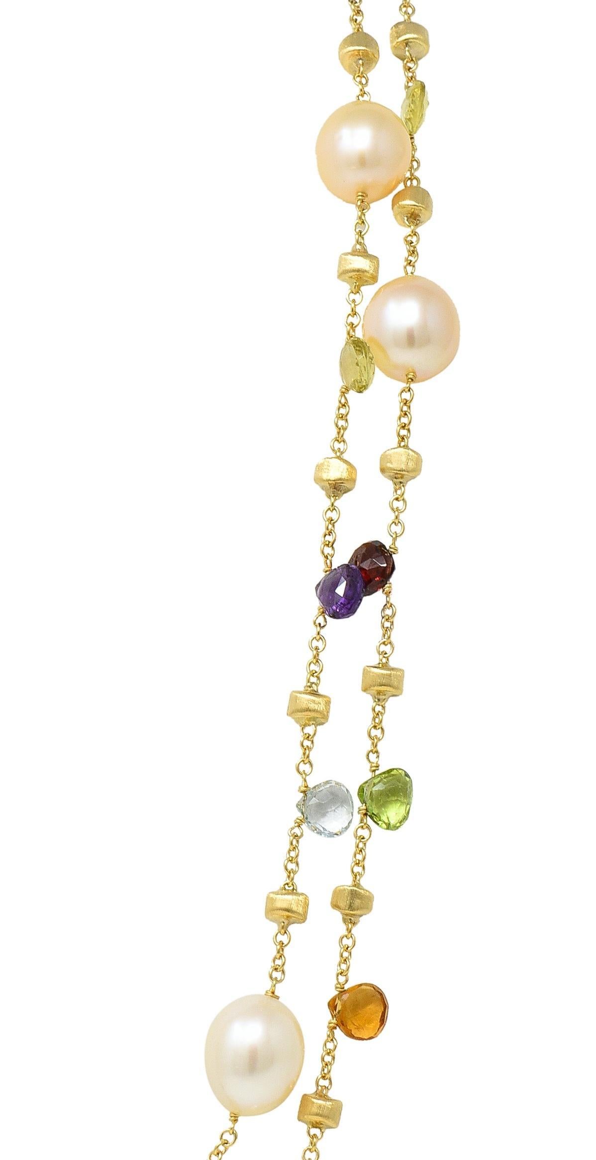 Marco Bicego Cultured Pearl Multi-Gem 18 Karat Yellow Gold Confetti Necklace For Sale 7