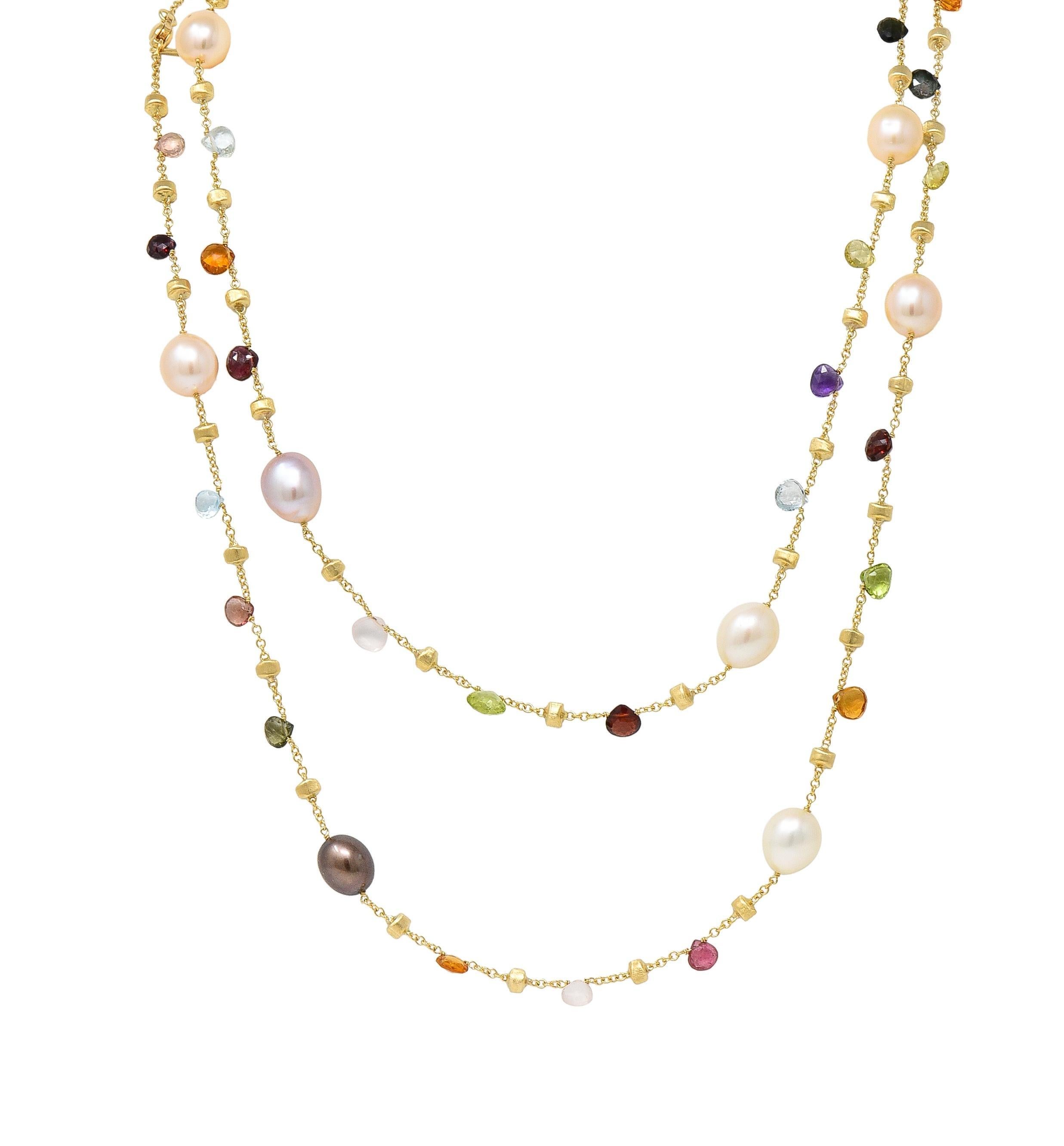 Marco Bicego Cultured Pearl Multi-Gem 18 Karat Yellow Gold Confetti Necklace For Sale 8