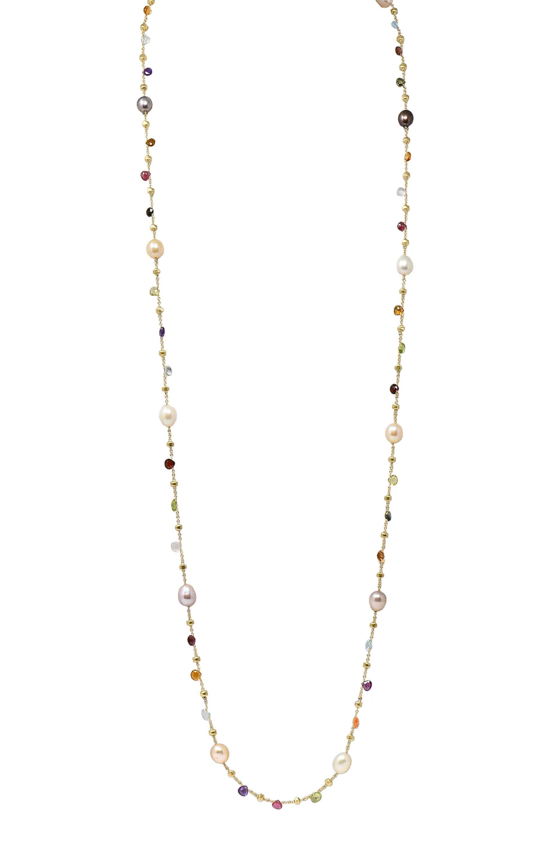 Briolette Cut Marco Bicego Cultured Pearl Multi-Gem 18 Karat Yellow Gold Confetti Necklace For Sale