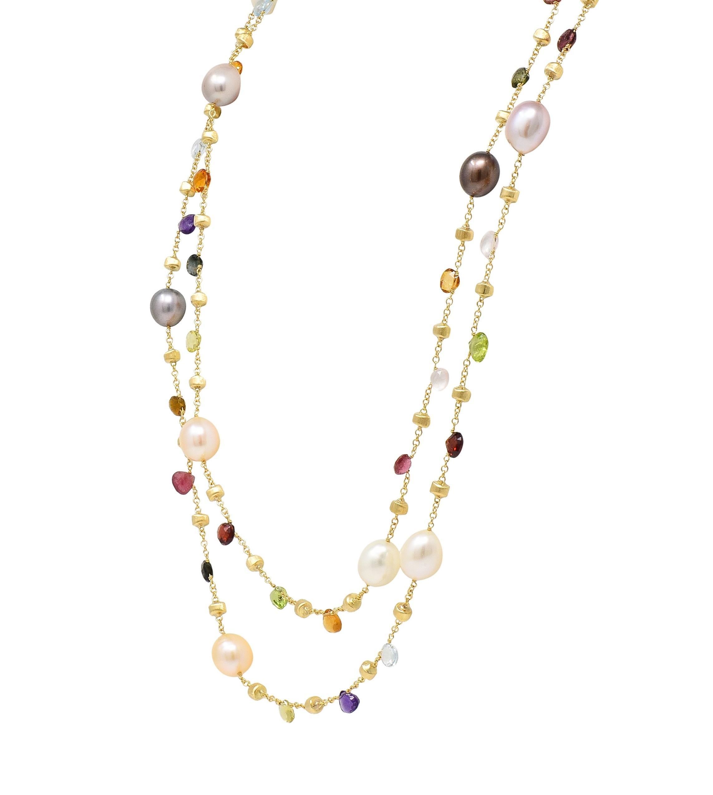 Marco Bicego Cultured Pearl Multi-Gem 18 Karat Yellow Gold Confetti Necklace In Excellent Condition For Sale In Philadelphia, PA