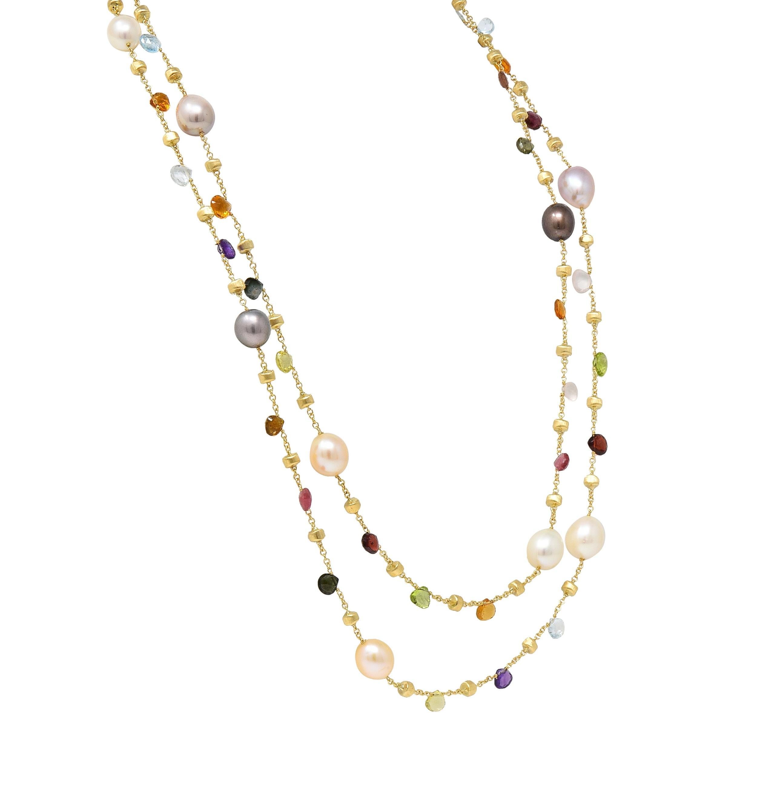 Women's or Men's Marco Bicego Cultured Pearl Multi-Gem 18 Karat Yellow Gold Confetti Necklace For Sale