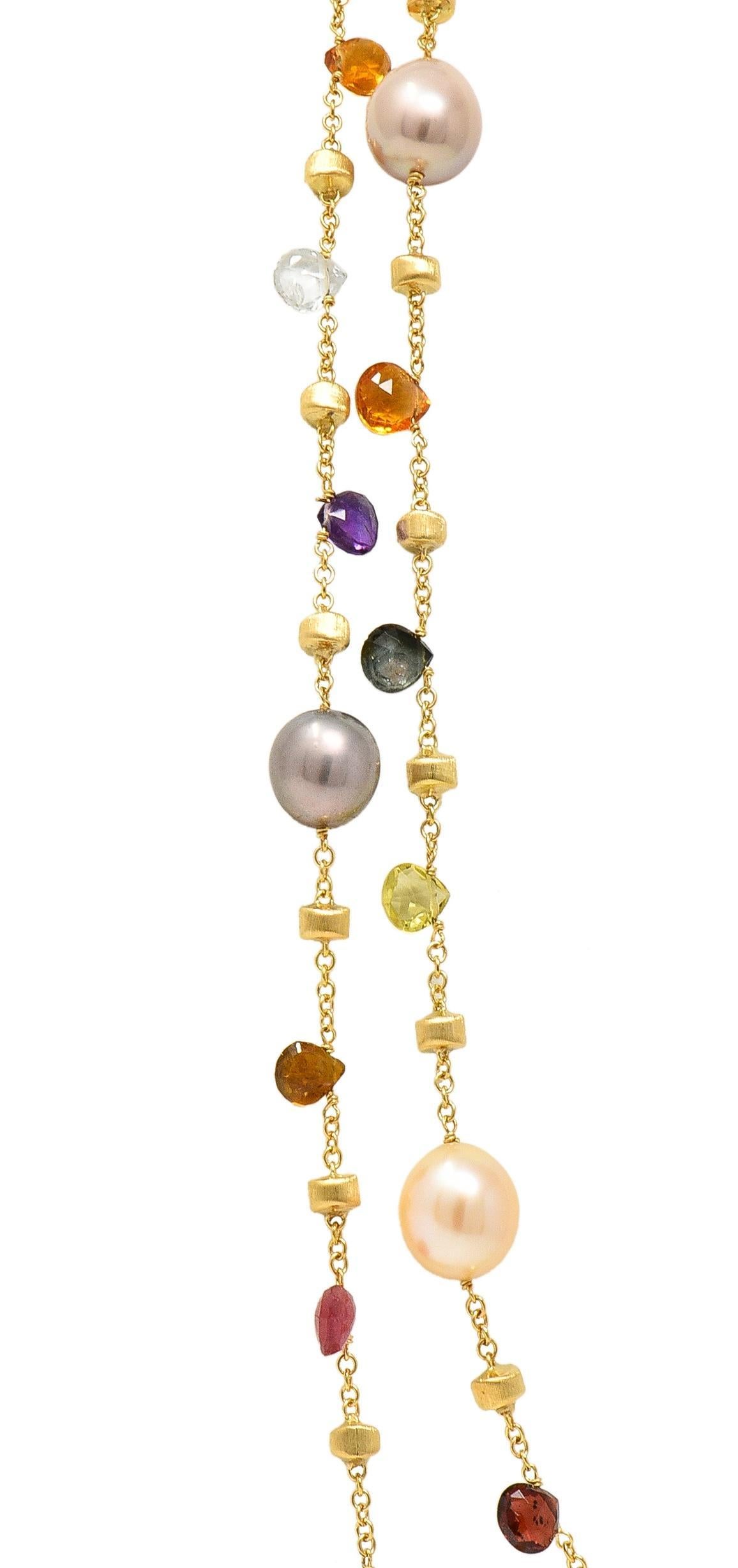 Marco Bicego Cultured Pearl Multi-Gem 18 Karat Yellow Gold Confetti Necklace For Sale 1