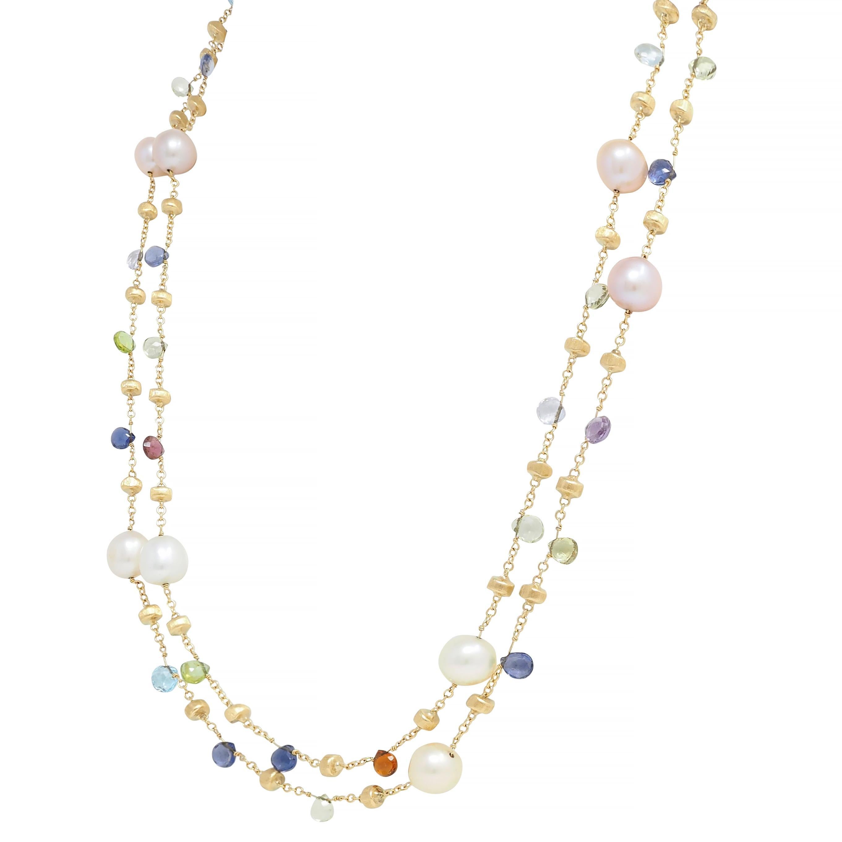 Marco Bicego Cultured Pearl Multi-Gem 18 Karat Yellow Gold Confetti Necklace 1