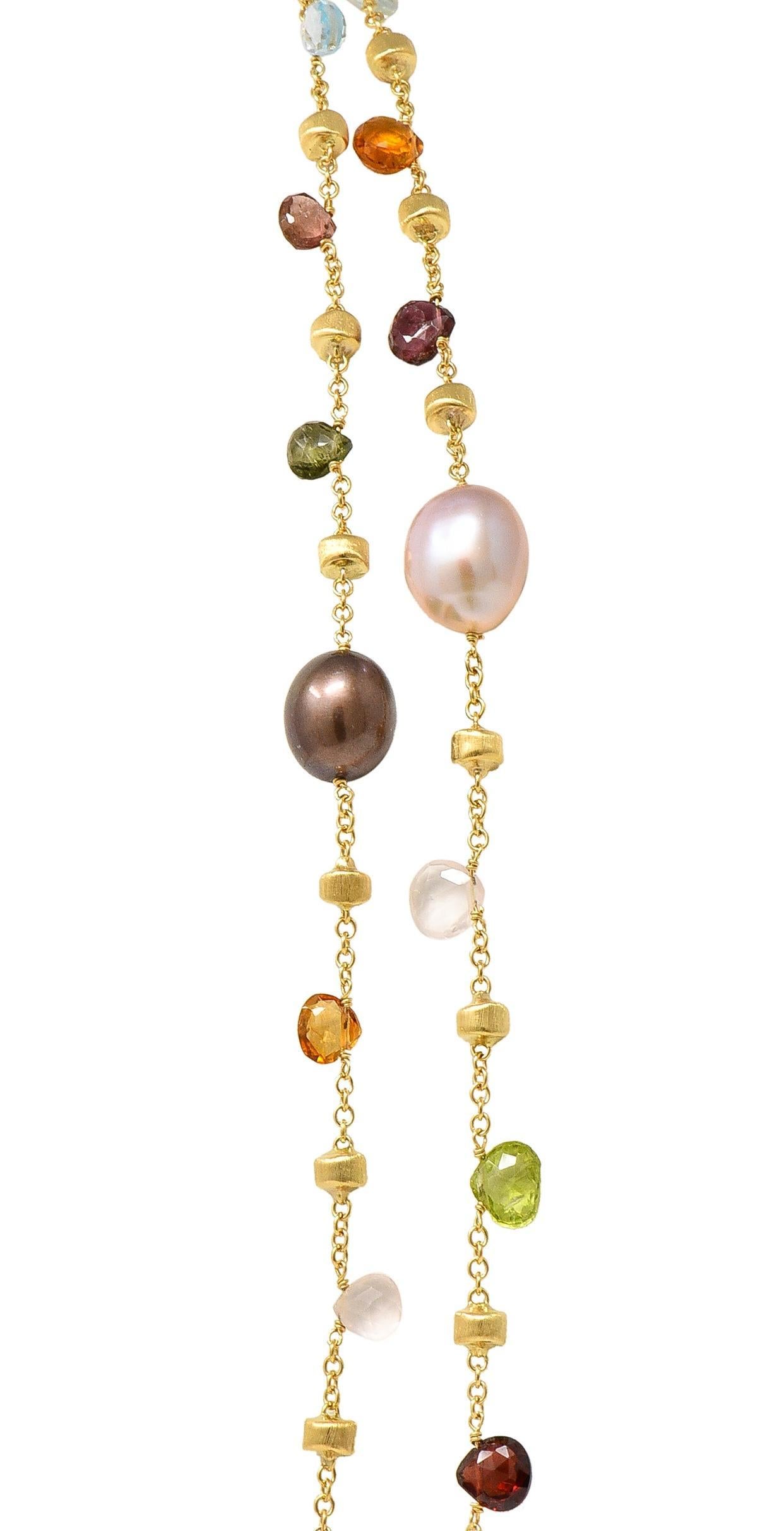 Marco Bicego Cultured Pearl Multi-Gem 18 Karat Yellow Gold Confetti Necklace For Sale 4