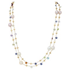 Marco Bicego Cultured Pearl Multi-Gem 18 Karat Yellow Gold Confetti Necklace