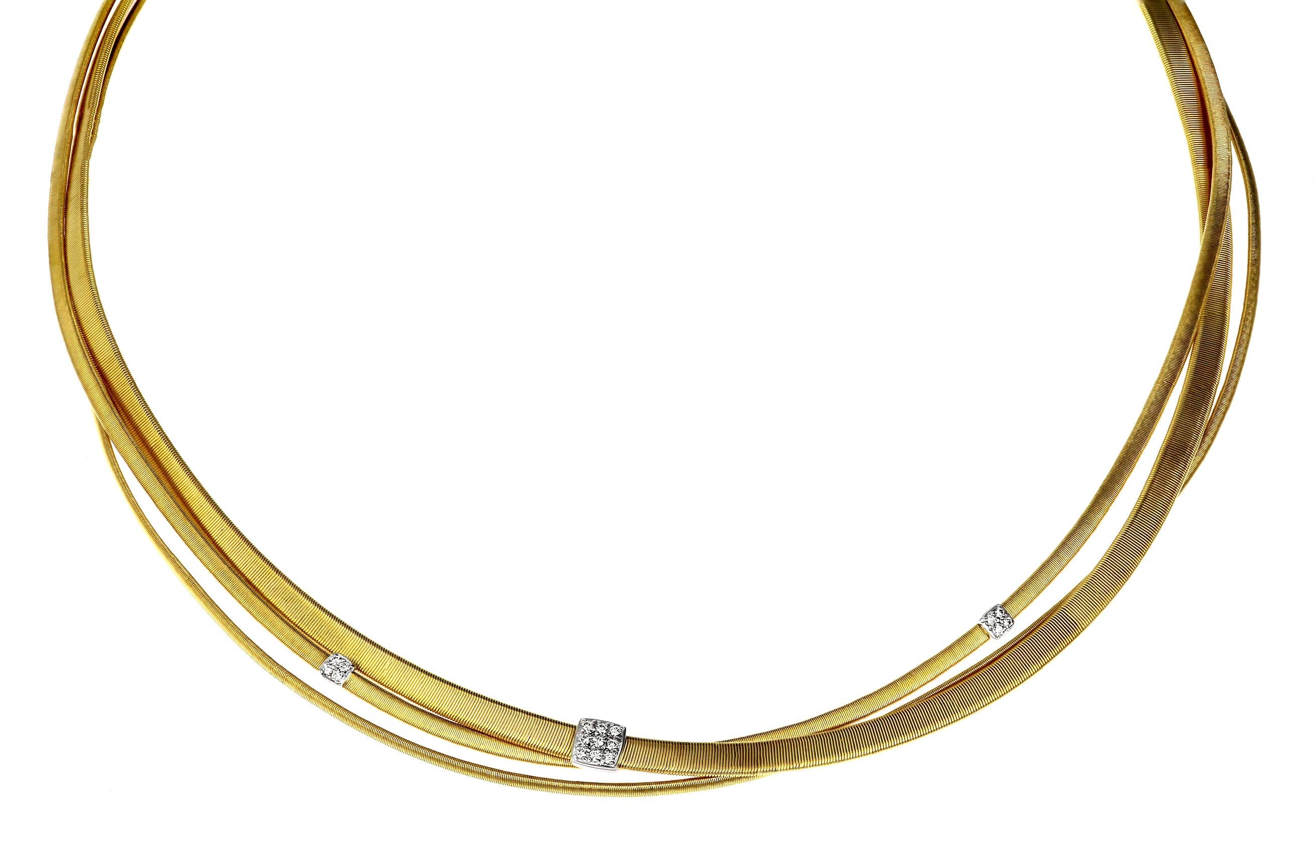 Modern Marco Bicego Designer, Masai, Three Strand Diamond Necklace in 18-K Yellow Gold