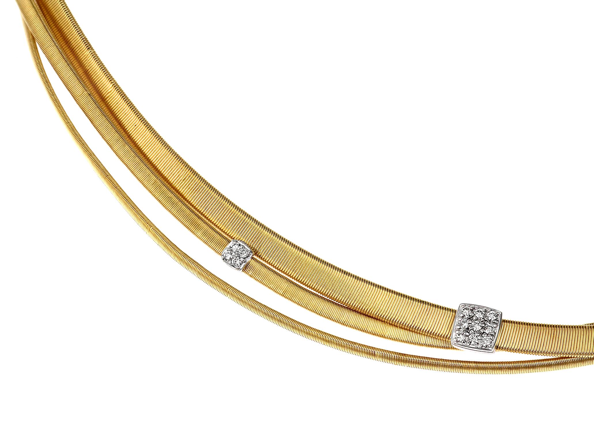 Brilliant Cut Marco Bicego Designer, Masai, Three Strand Diamond Necklace in 18-K Yellow Gold