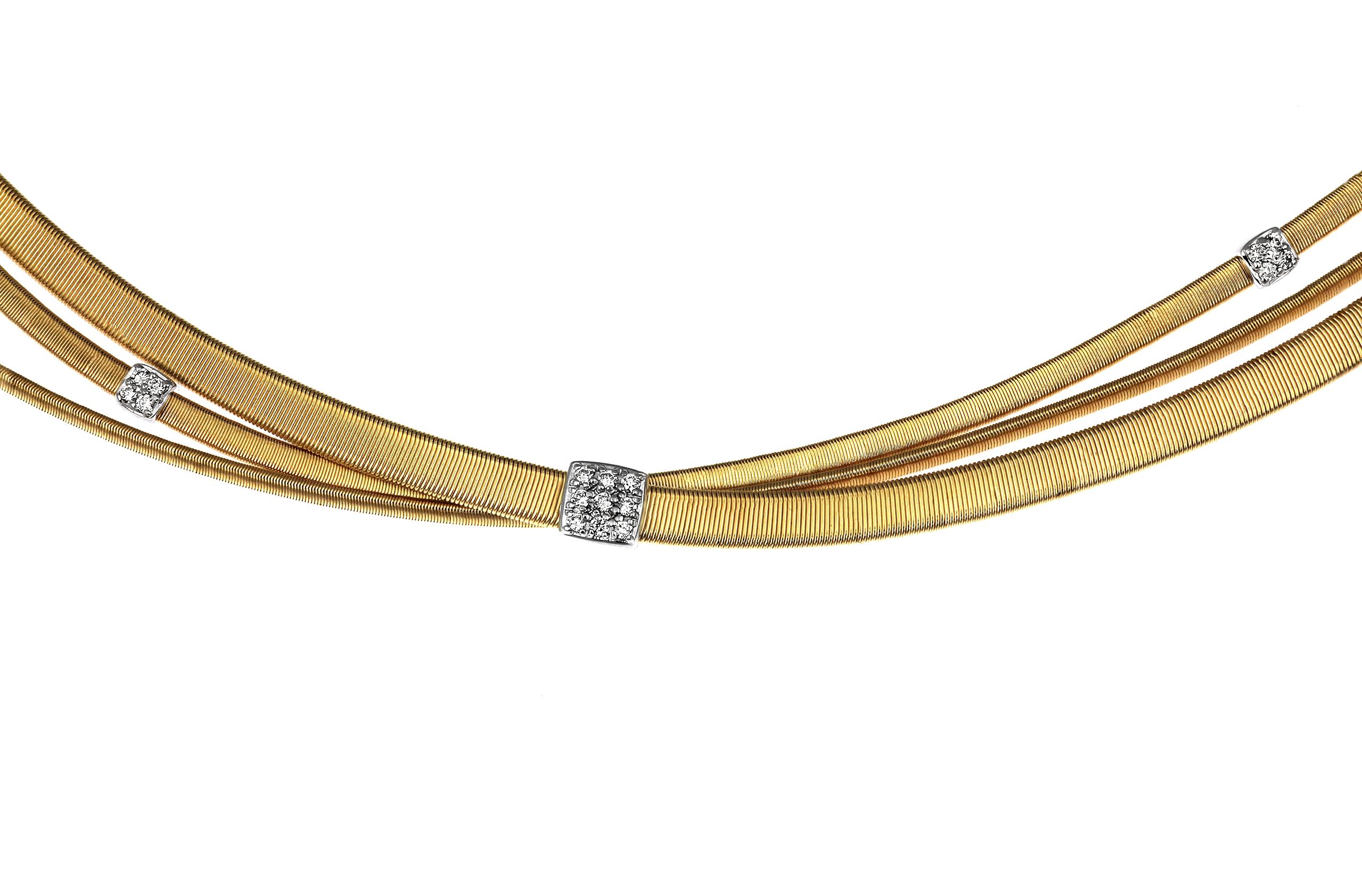 Women's Marco Bicego Designer, Masai, Three Strand Diamond Necklace in 18-K Yellow Gold