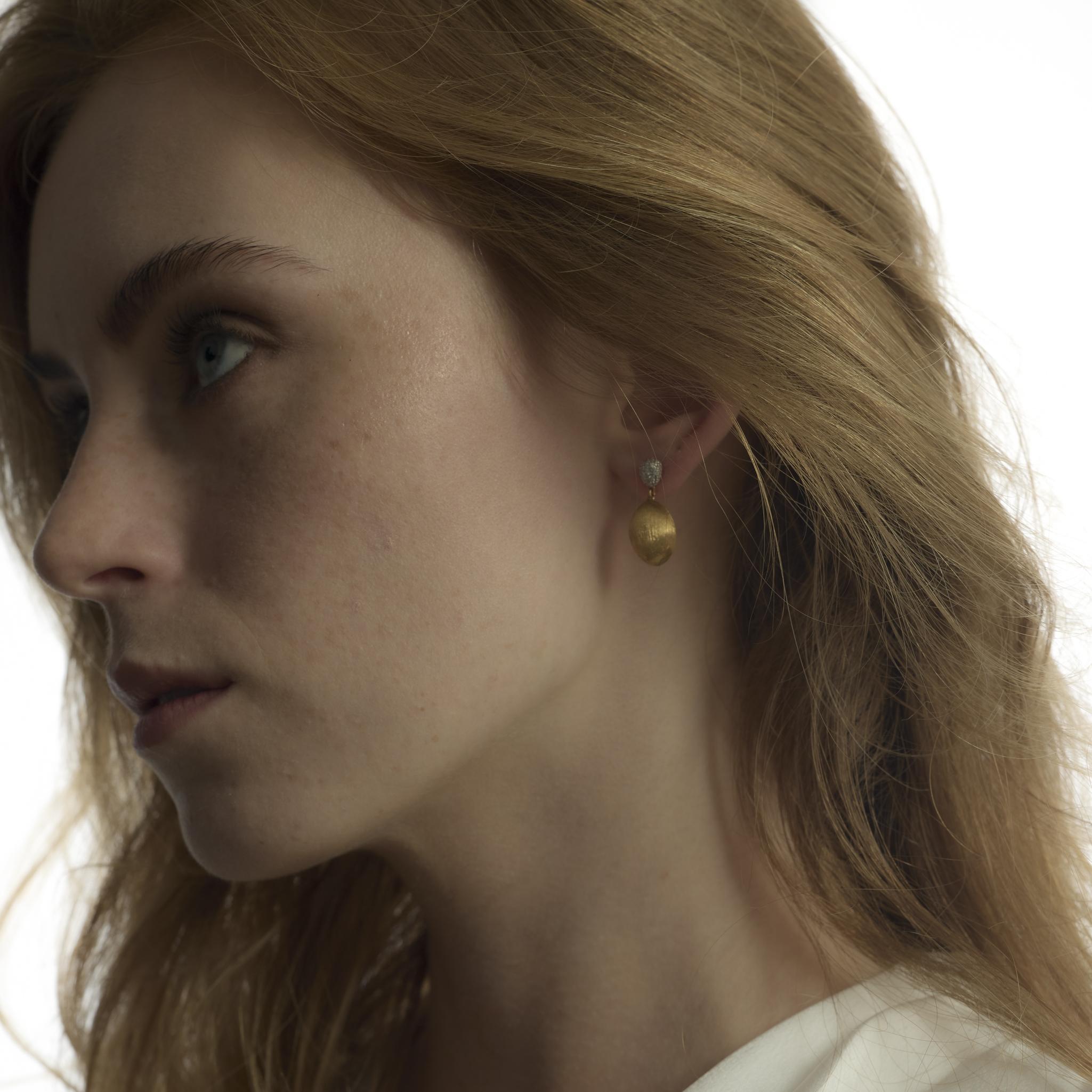 Brilliant Cut Marco Bicego diamond 18k yellow and white gold Siviglia earrings For Sale