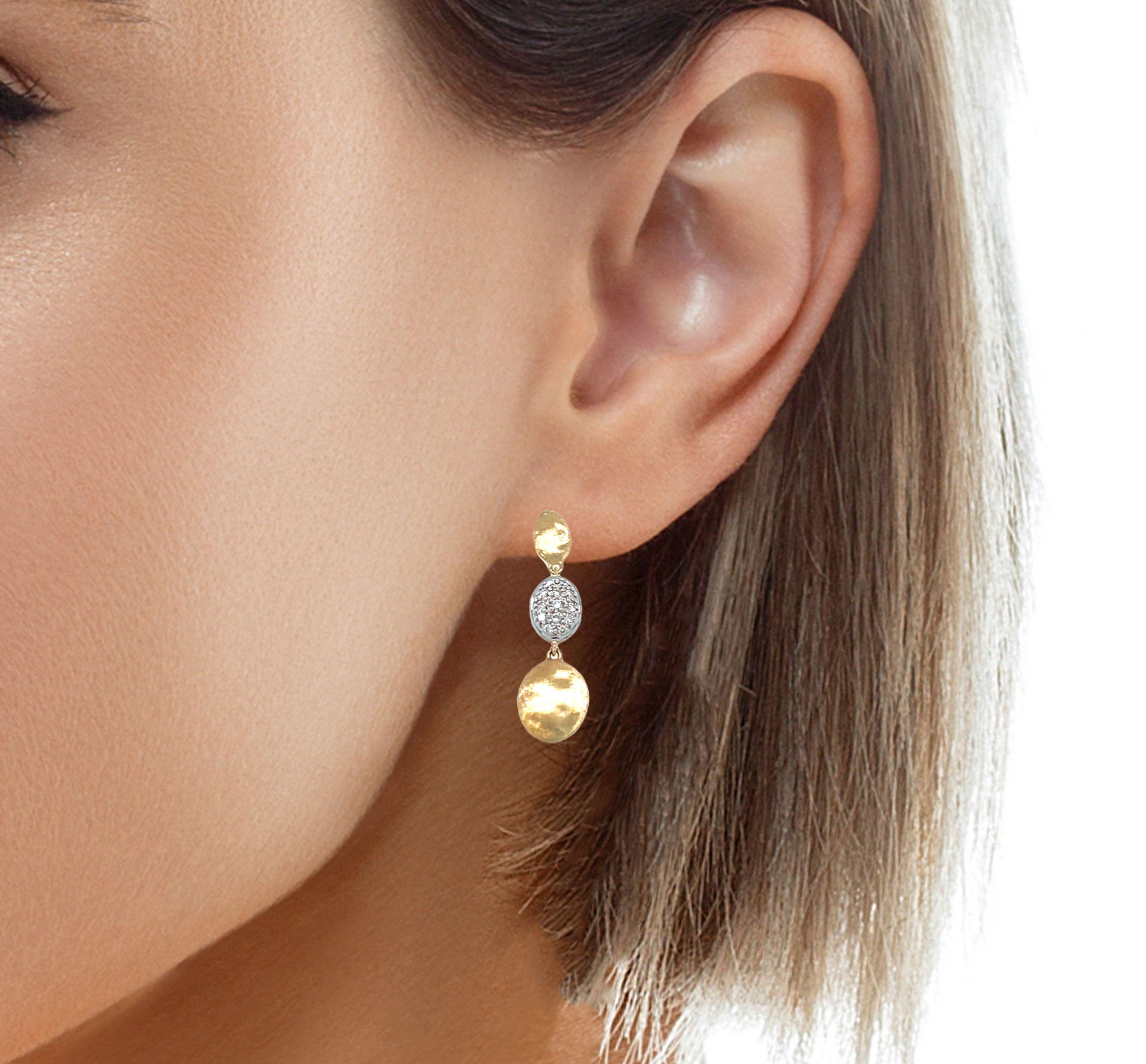Round Cut Marco Bicego Diamond Siviglia Earrings in 18K Yellow Gold with Pavé Diamonds For Sale