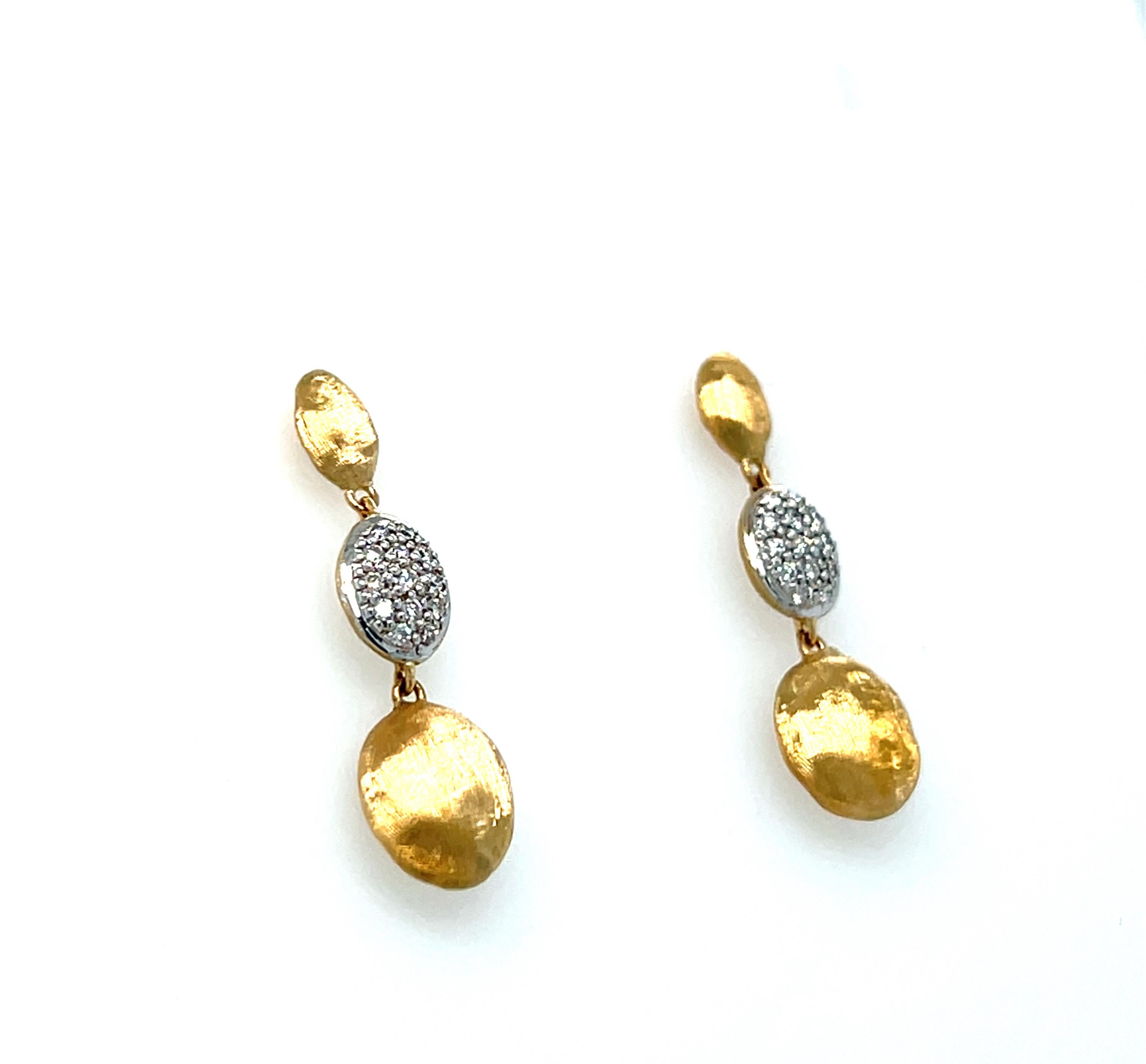 Marco Bicego Diamond Siviglia Earrings in 18K Yellow Gold with Pavé Diamonds In Excellent Condition For Sale In beverly hills, CA