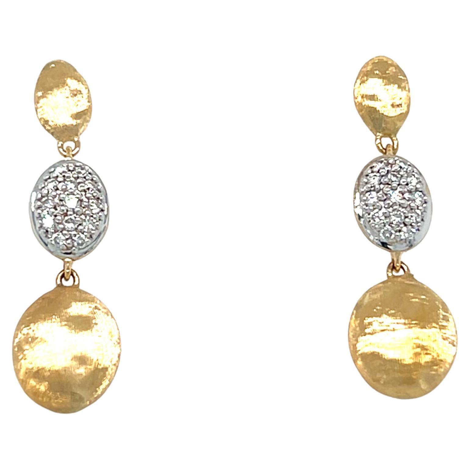 Marco Bicego Diamond Siviglia Earrings in 18K Yellow Gold with Pavé Diamonds