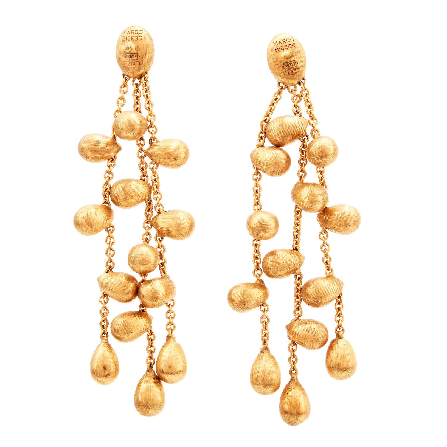 Marco Bicego Drops of Gold 18 Karat Chandelier Earrings In Excellent Condition In Miami, FL