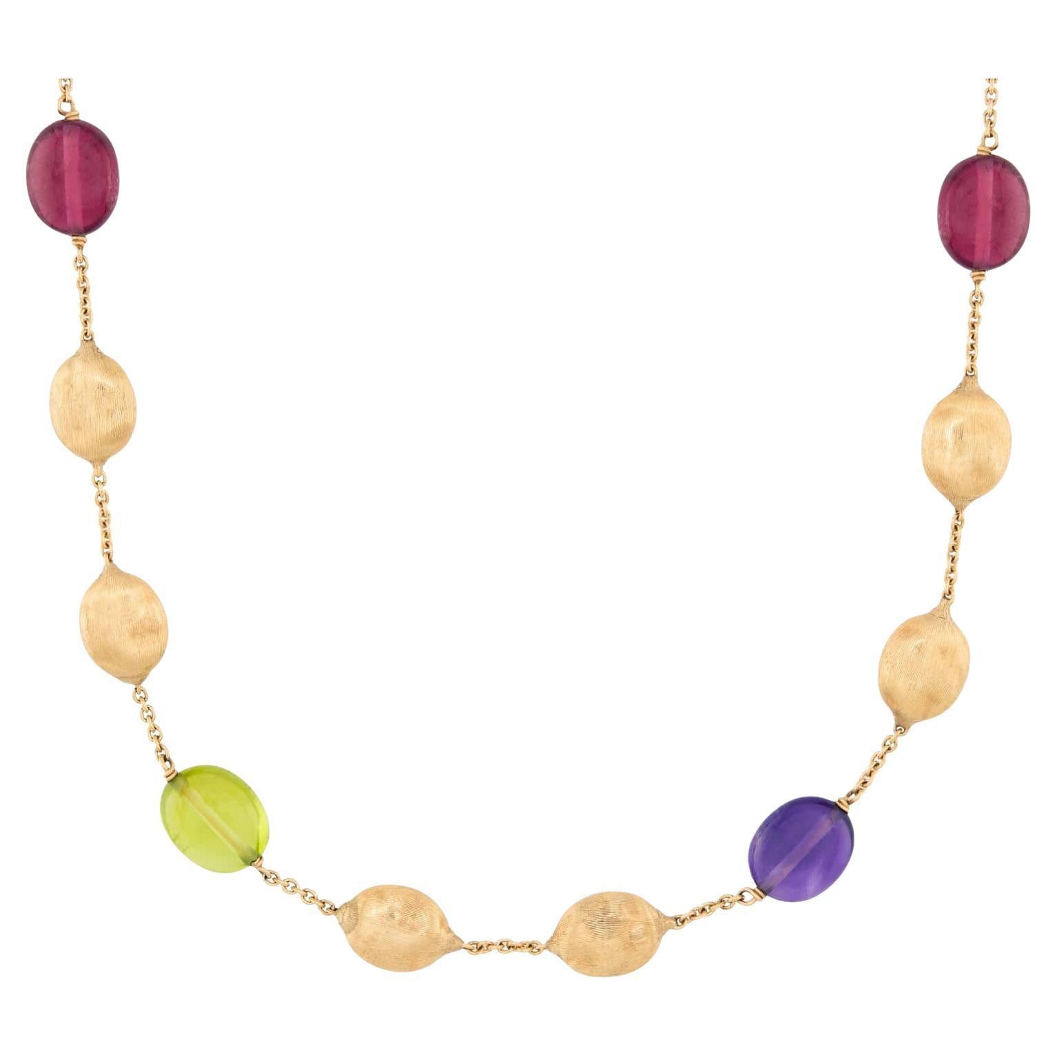 MARCO BICEGO Estate Italian 18k Amethyst, Garnet, 
Peridot Bead Necklace For Sale