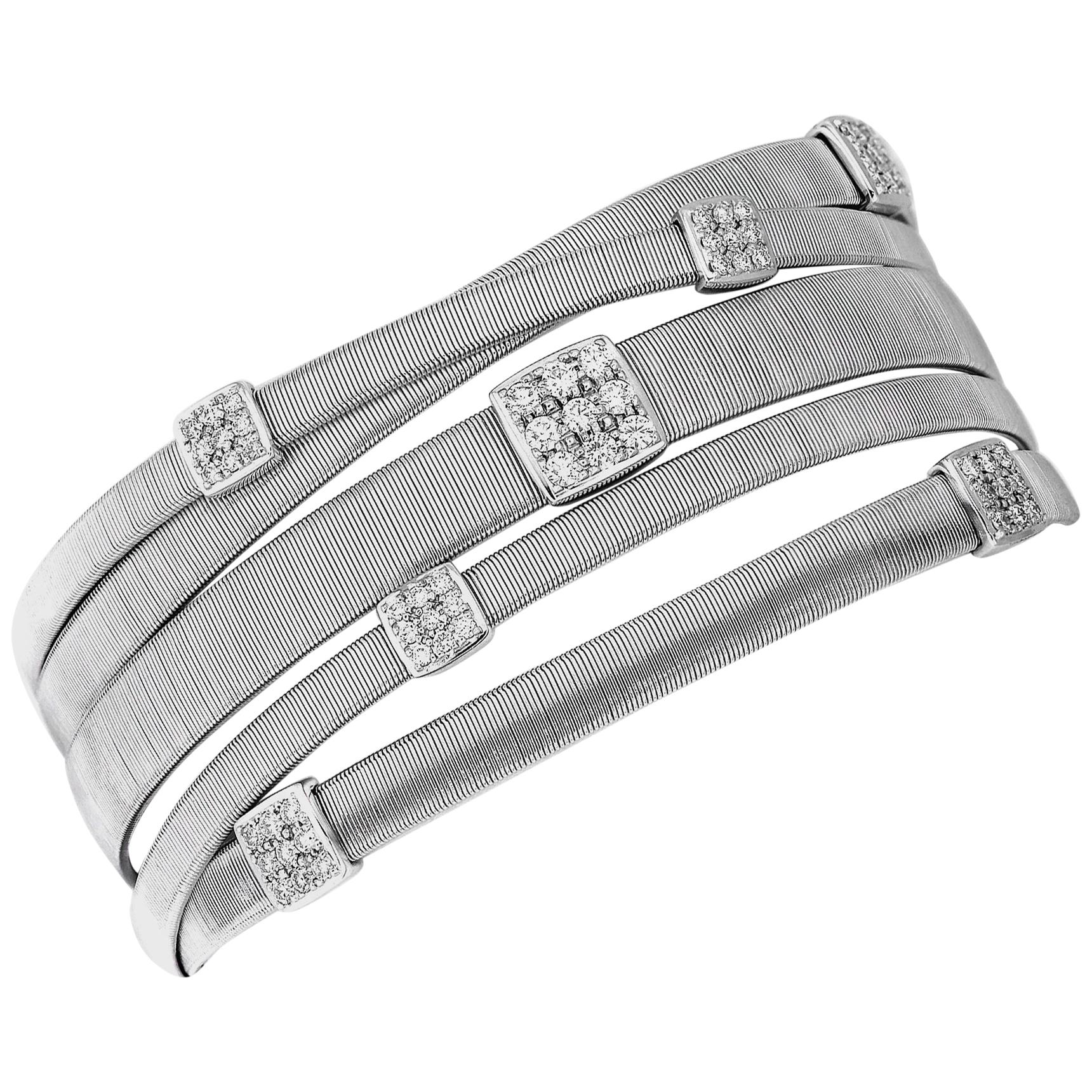 Round Cut Marco Bicego Five-Strand Maisai Bracelet with Diamonds in 18 Carat White Gold