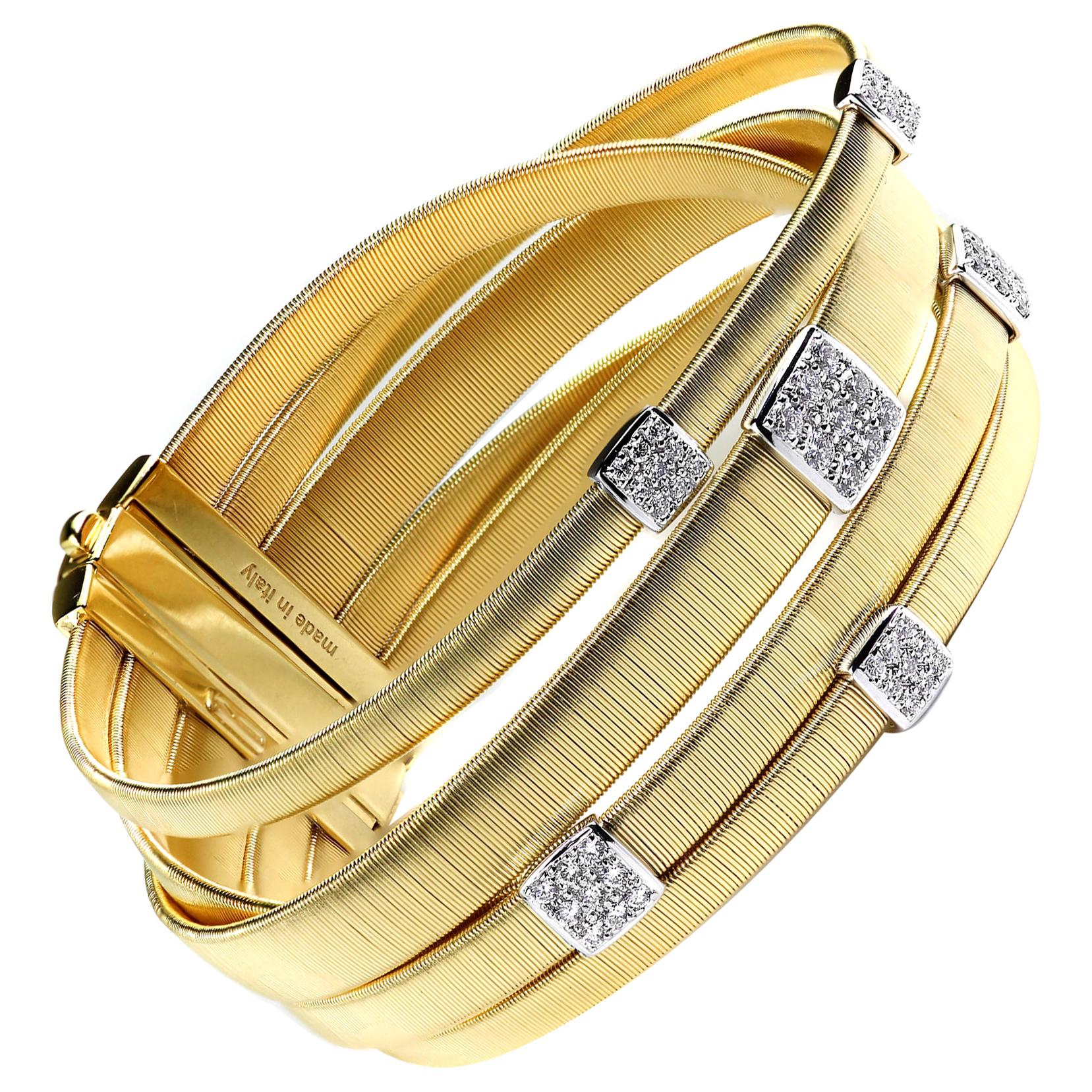 Marco Bicego Five-Strand Maisai Bracelet with Diamonds in Yellow and White Gold