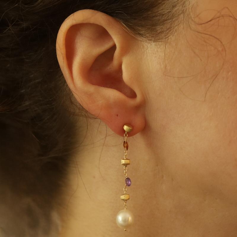 Marco Bicego Süßwasserperle Citrin Amethyst Ohrringe Gelbgold 18k (Perle) im Angebot