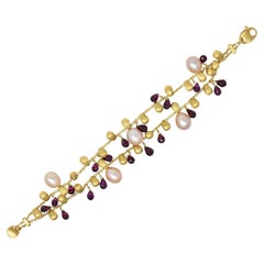 Marco Bicego Freshwater Pearl Garnet 18 Karat Yellow Gold Paradise Bracelet