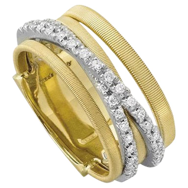 Marco Bicego Goa 18 Karat Yellow Gold Five Strand Diamond and Pavé Ring AG315B For Sale