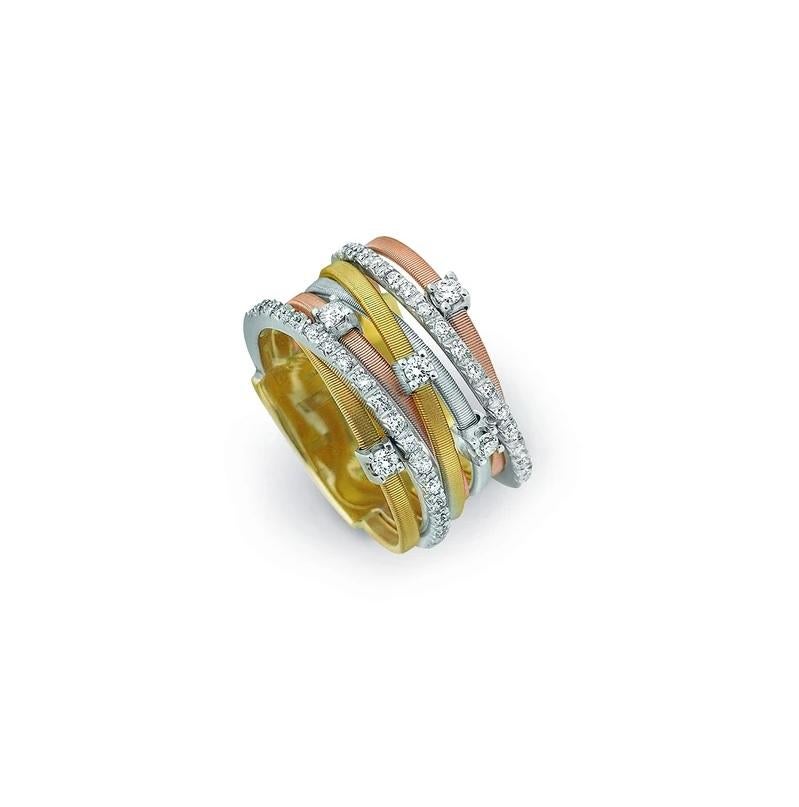 Round Cut Marco Bicego Goa 18 Karat Yellow, Rose, and White Gold Diamond Ring AG277B